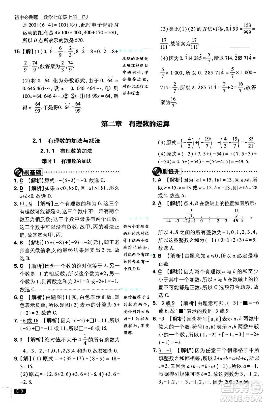 開明出版社2025屆初中必刷題拔尖提優(yōu)訓(xùn)練七年級(jí)數(shù)學(xué)上冊(cè)人教版答案