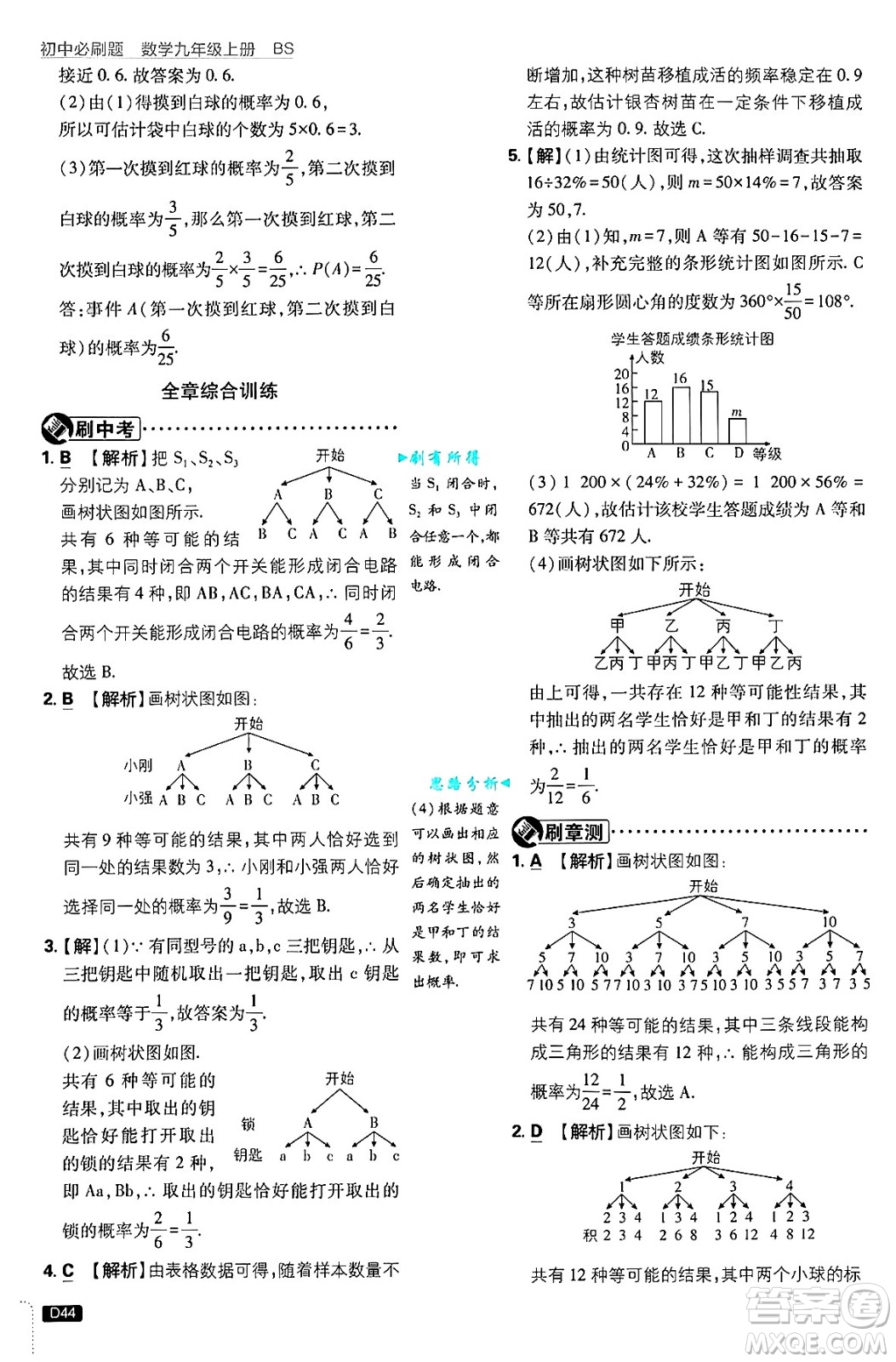 開明出版社2025屆初中必刷題拔尖提優(yōu)訓(xùn)練九年級(jí)數(shù)學(xué)上冊(cè)北師大版答案