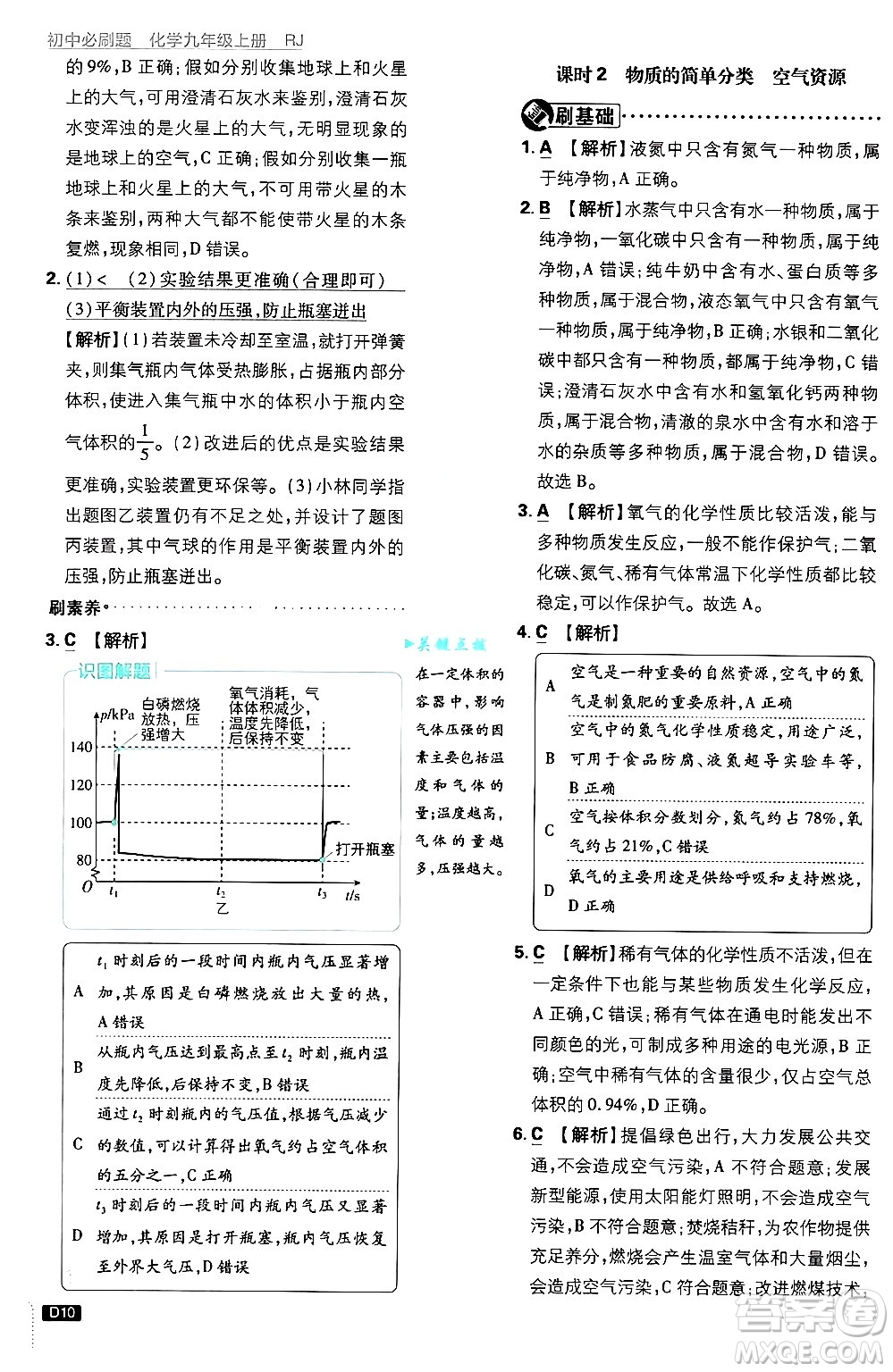 開明出版社2025屆初中必刷題拔尖提優(yōu)訓(xùn)練九年級(jí)化學(xué)上冊(cè)人教版答案