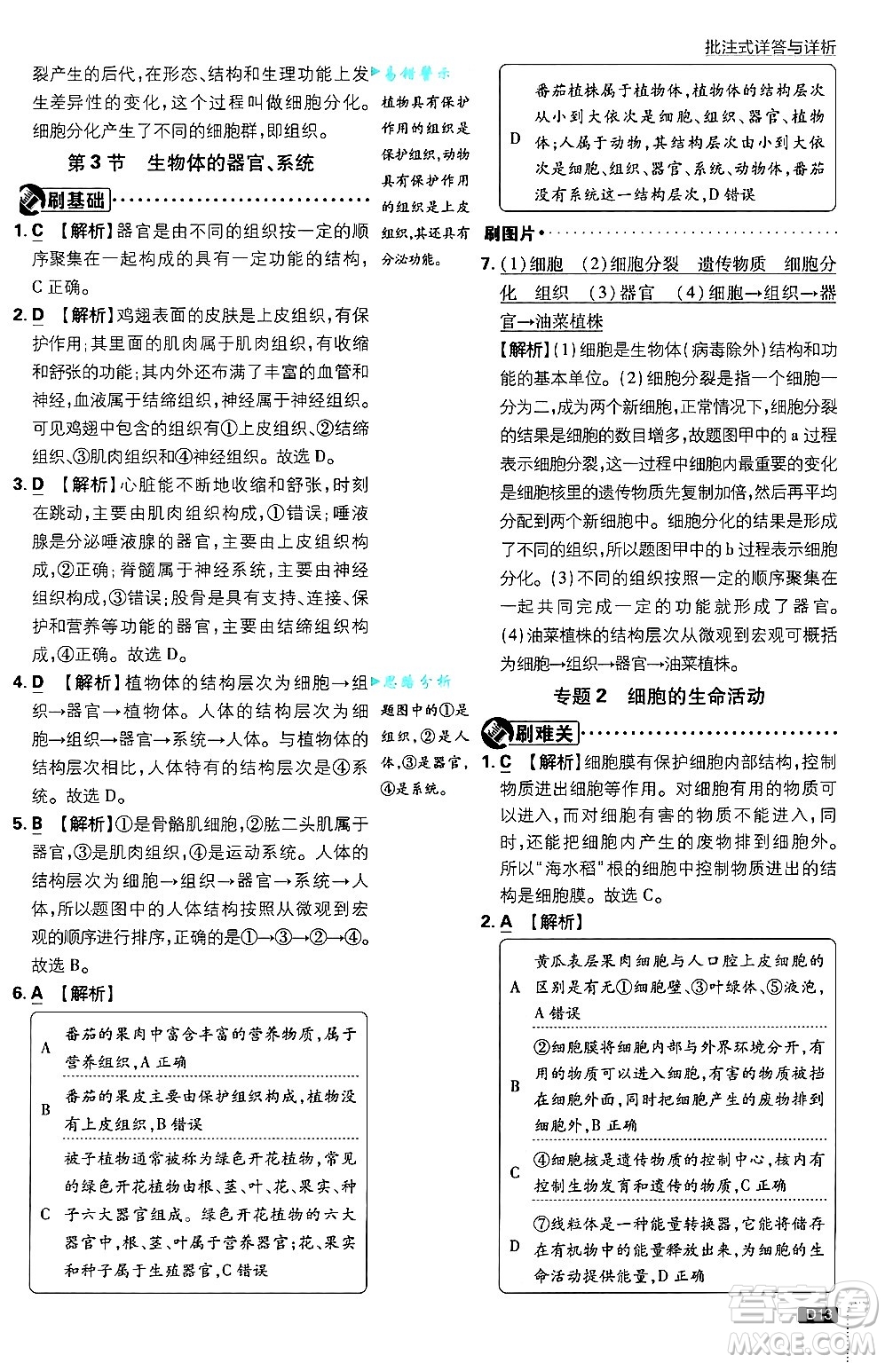 開明出版社2025屆初中必刷題拔尖提優(yōu)訓(xùn)練七年級生物上冊北師大版答案