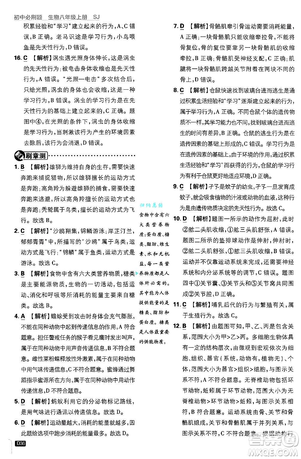 開明出版社2025屆初中必刷題拔尖提優(yōu)訓(xùn)練八年級生物上冊蘇教版答案