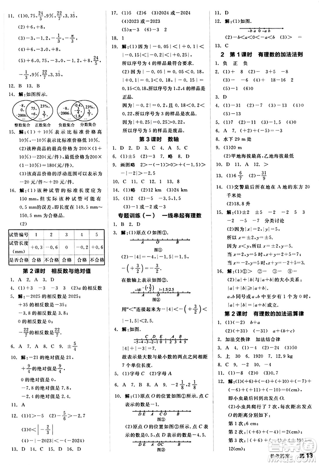 陽(yáng)光出版社2024秋全品作業(yè)本七年級(jí)數(shù)學(xué)上冊(cè)北師大版答案