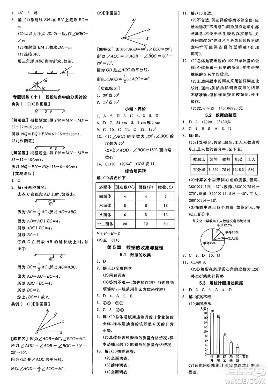 陽(yáng)光出版社2024秋全品作業(yè)本七年級(jí)數(shù)學(xué)上冊(cè)滬科版安徽專版答案