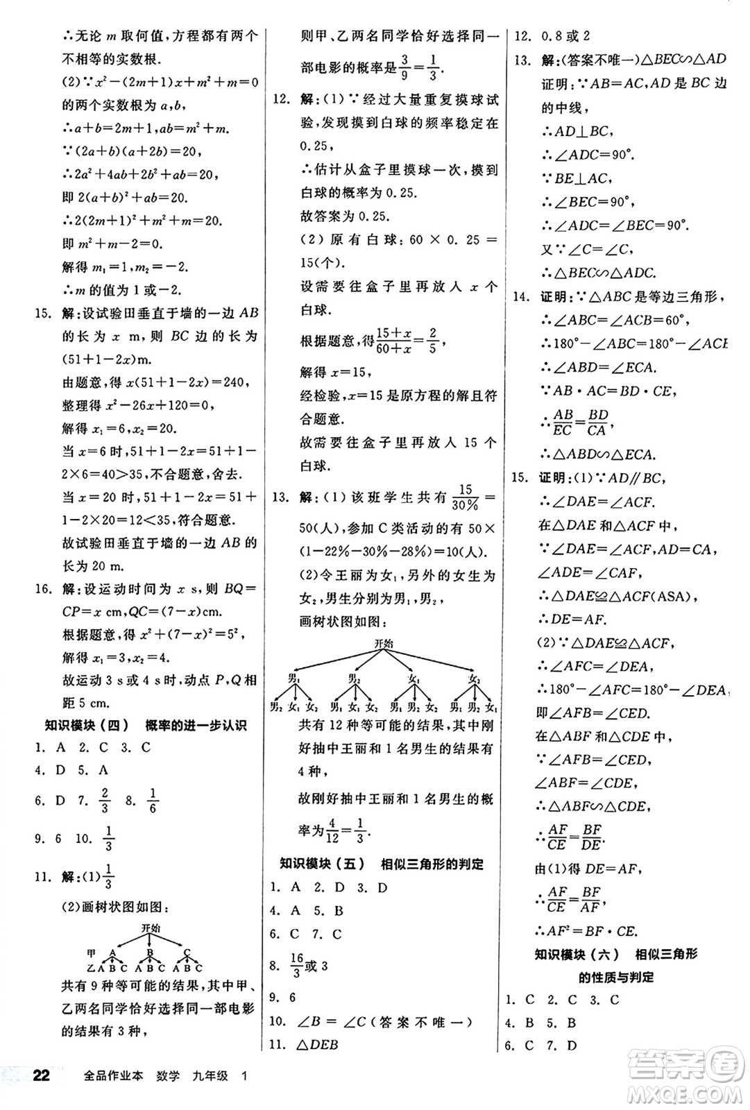 北京時(shí)代華文書(shū)局2024秋全品作業(yè)本九年級(jí)數(shù)學(xué)上冊(cè)北師大版答案