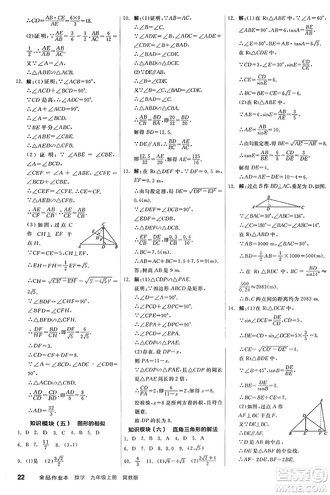 陽(yáng)光出版社2024秋全品作業(yè)本九年級(jí)數(shù)學(xué)上冊(cè)冀教版河北專(zhuān)版答案