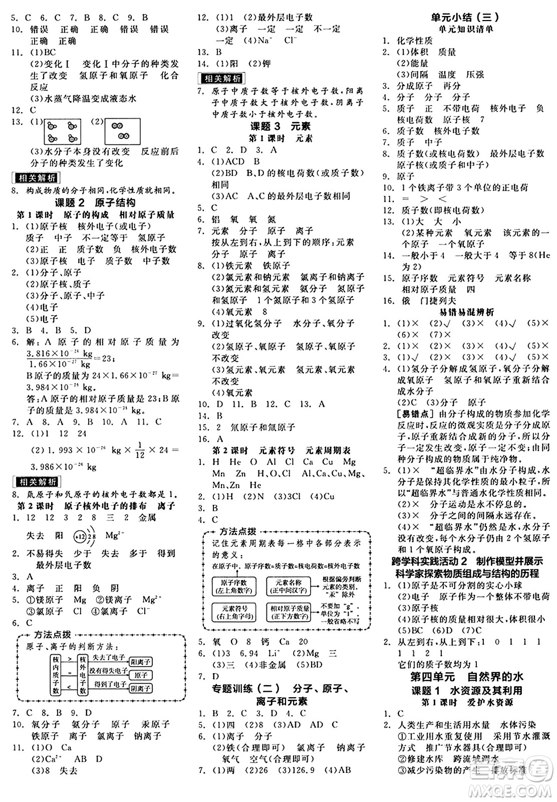 陽(yáng)光出版社2024秋全品作業(yè)本九年級(jí)化學(xué)上冊(cè)人教版答案