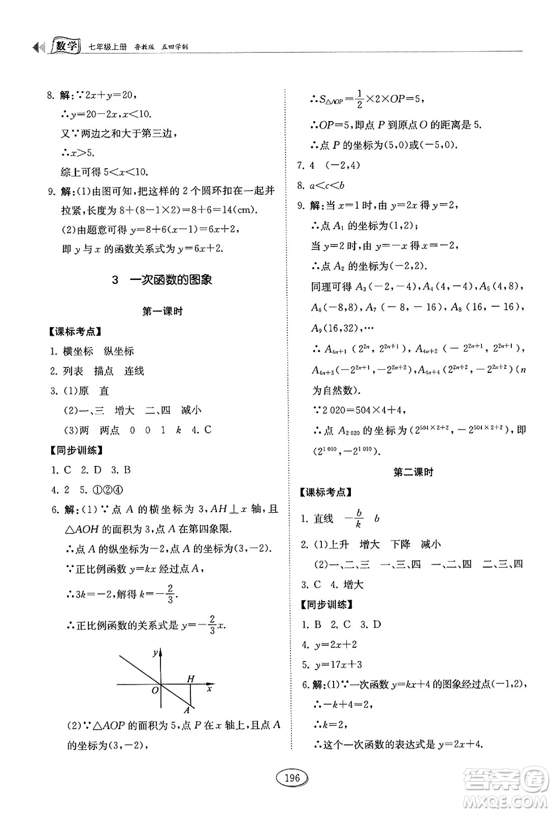 山東科學(xué)技術(shù)出版社2024秋初中同步練習(xí)冊(cè)七年級(jí)數(shù)學(xué)上冊(cè)魯教版五四制答案