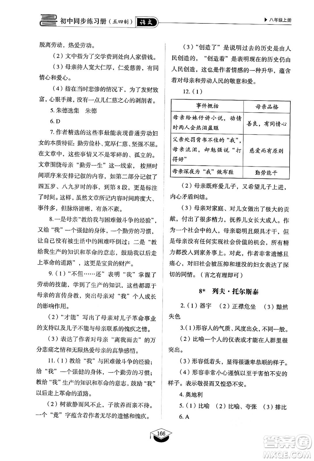 山東教育出版社2024秋初中同步練習(xí)冊八年級語文上冊人教版山東專版五四制答案