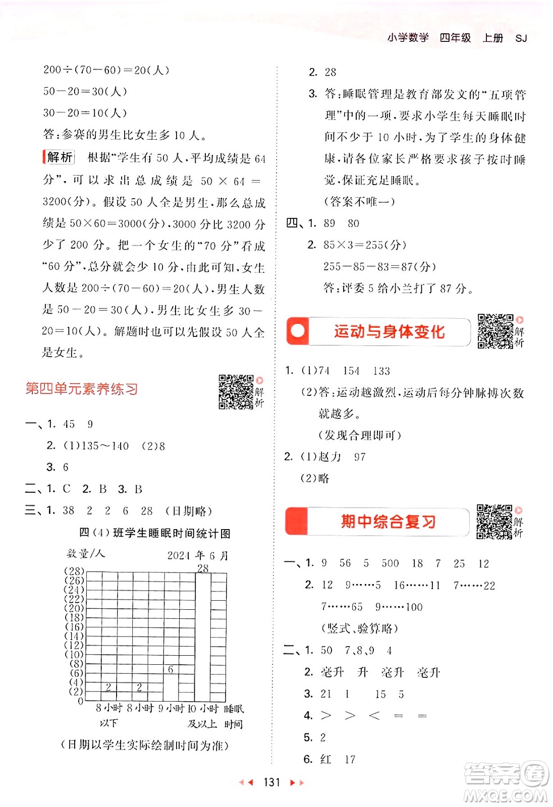 山東畫報出版社2024年秋53天天練四年級數(shù)學上冊蘇教版答案