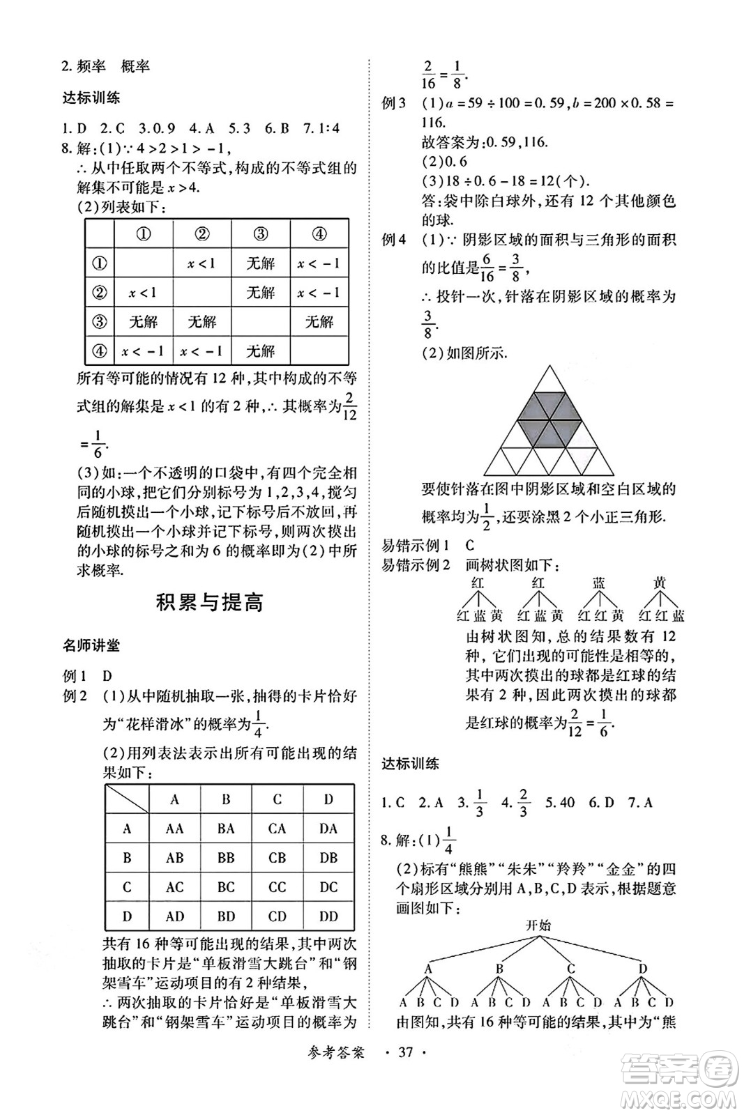 江西人民出版社2024年秋一課一練創(chuàng)新練習(xí)九年級數(shù)學(xué)上冊人教版答案