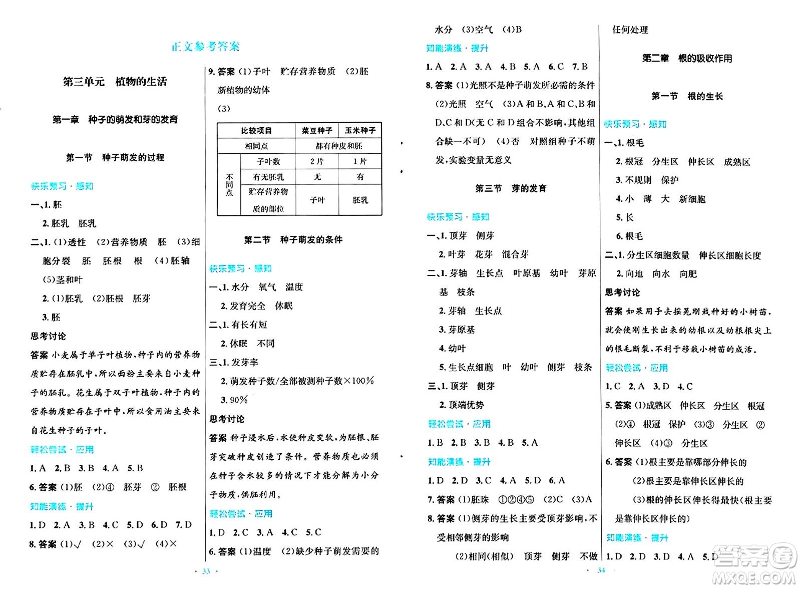 知識出版社2024年秋初中同步測控優(yōu)化設(shè)計八年級生物上冊冀少版福建專版答案