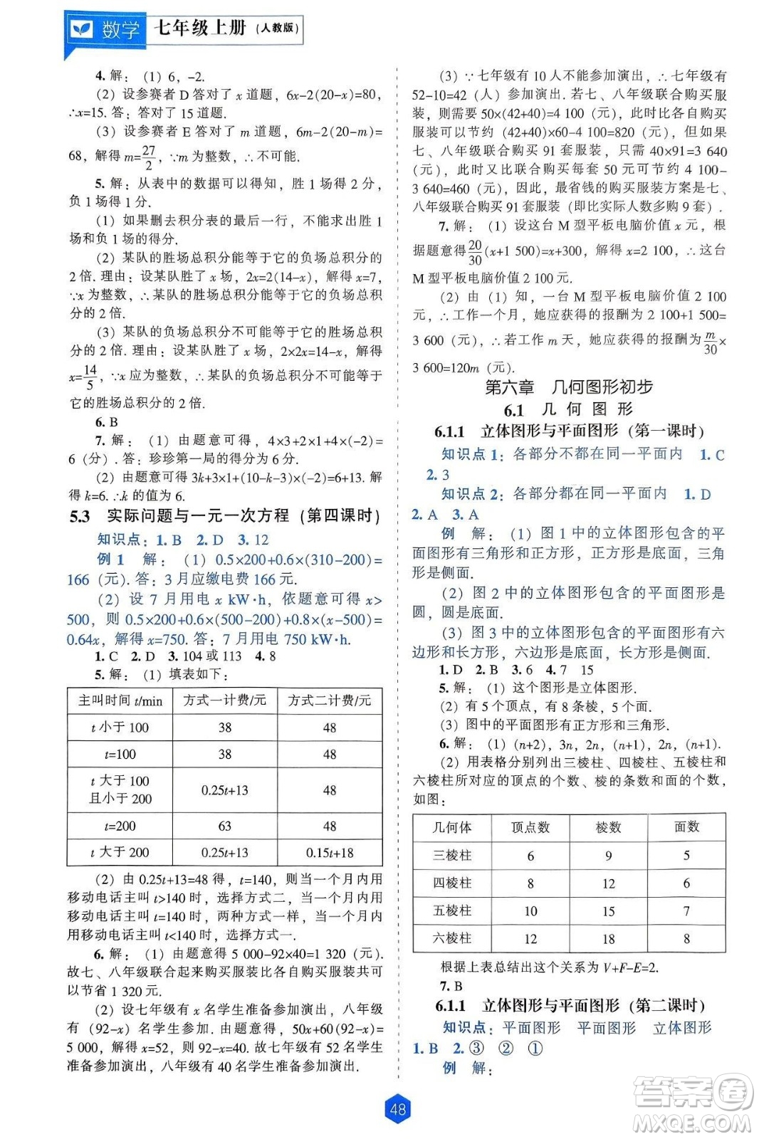 遼海出版社2024年秋新課程能力培養(yǎng)七年級數(shù)學(xué)上冊人教版答案