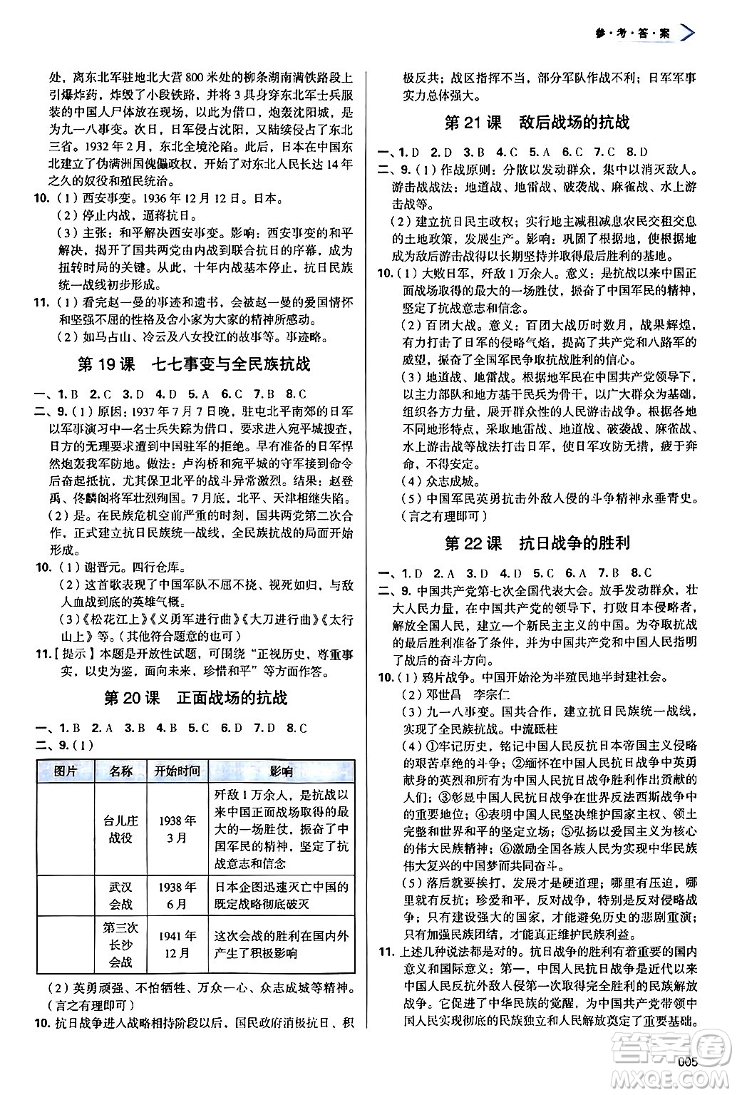 天津教育出版社2024年秋學(xué)習(xí)質(zhì)量監(jiān)測八年級歷史上冊人教版答案