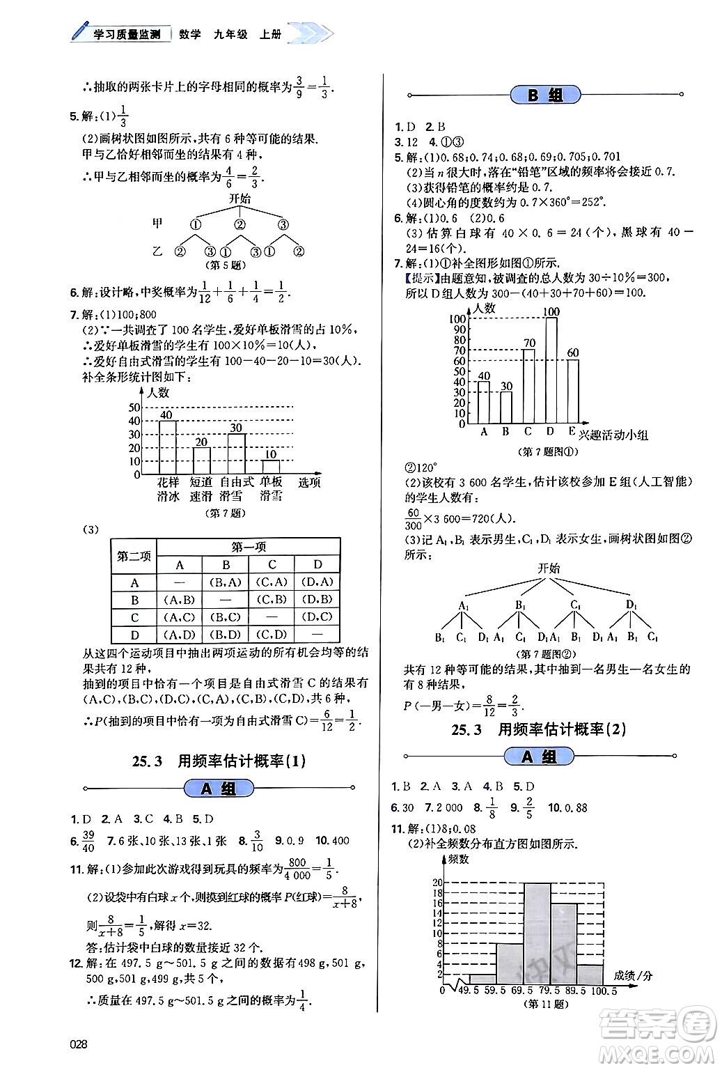 天津教育出版社2024年秋學(xué)習(xí)質(zhì)量監(jiān)測(cè)九年級(jí)數(shù)學(xué)上冊(cè)人教版答案