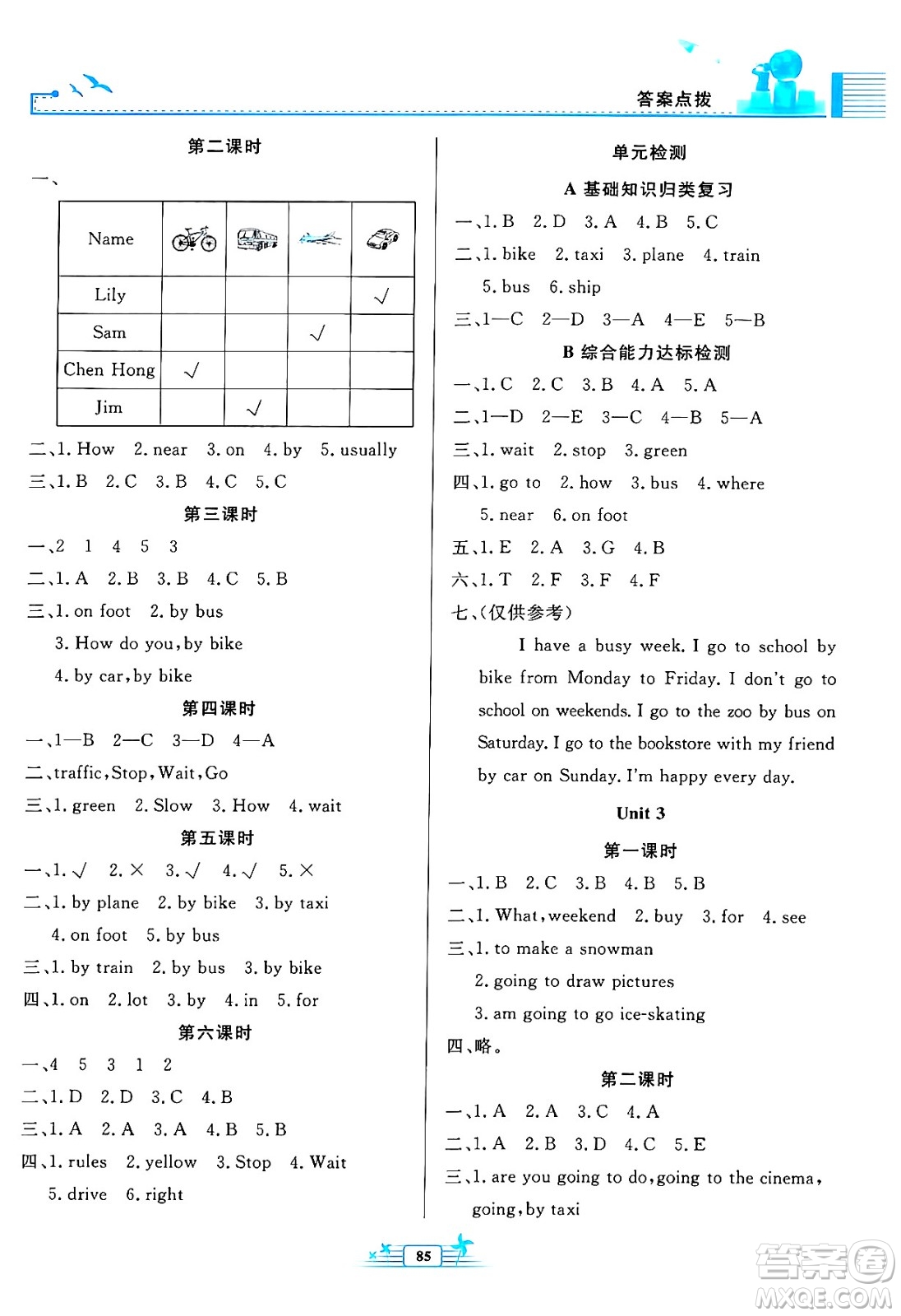 人民教育出版社2024年秋陽光課堂金牌練習(xí)冊六年級英語上冊人教PEP版答案