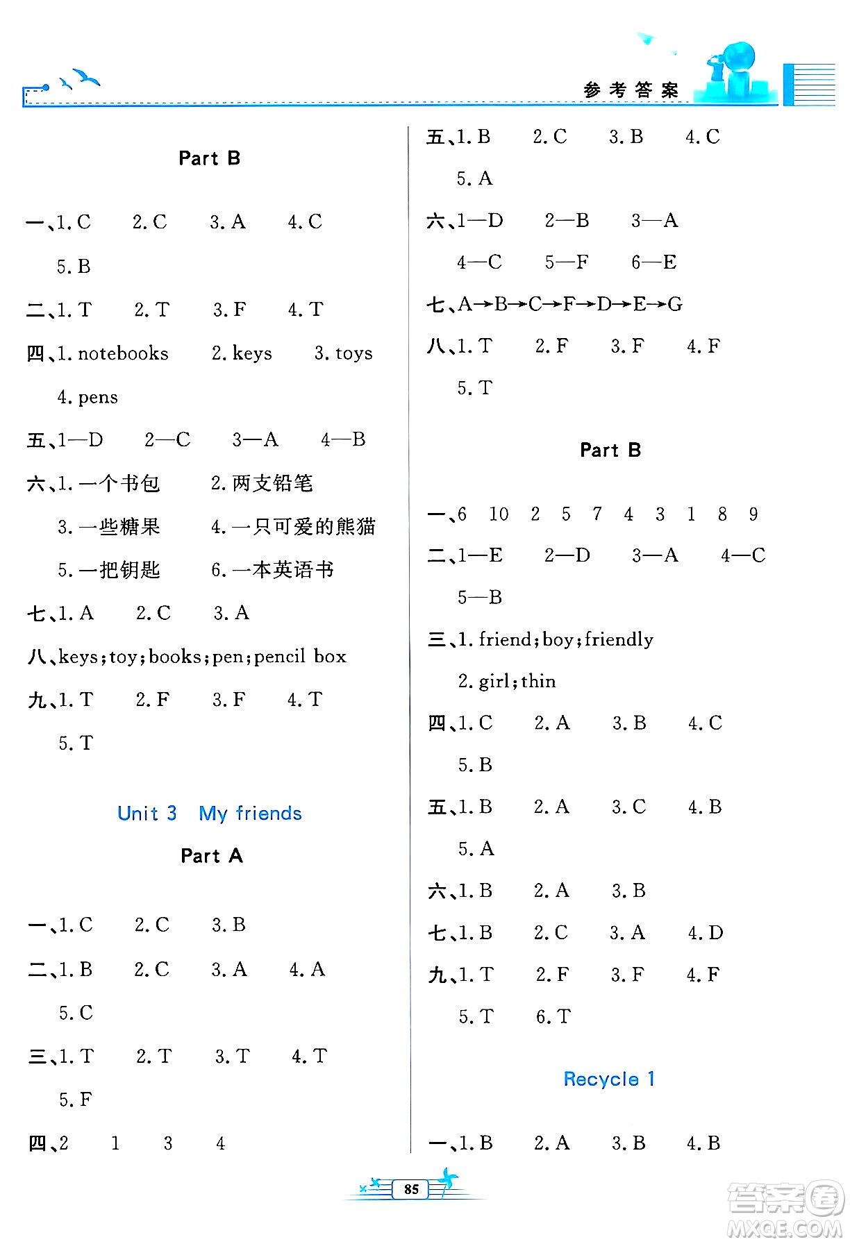 人民教育出版社2024年秋陽光課堂金牌練習(xí)冊四年級英語上冊人教PEP版答案