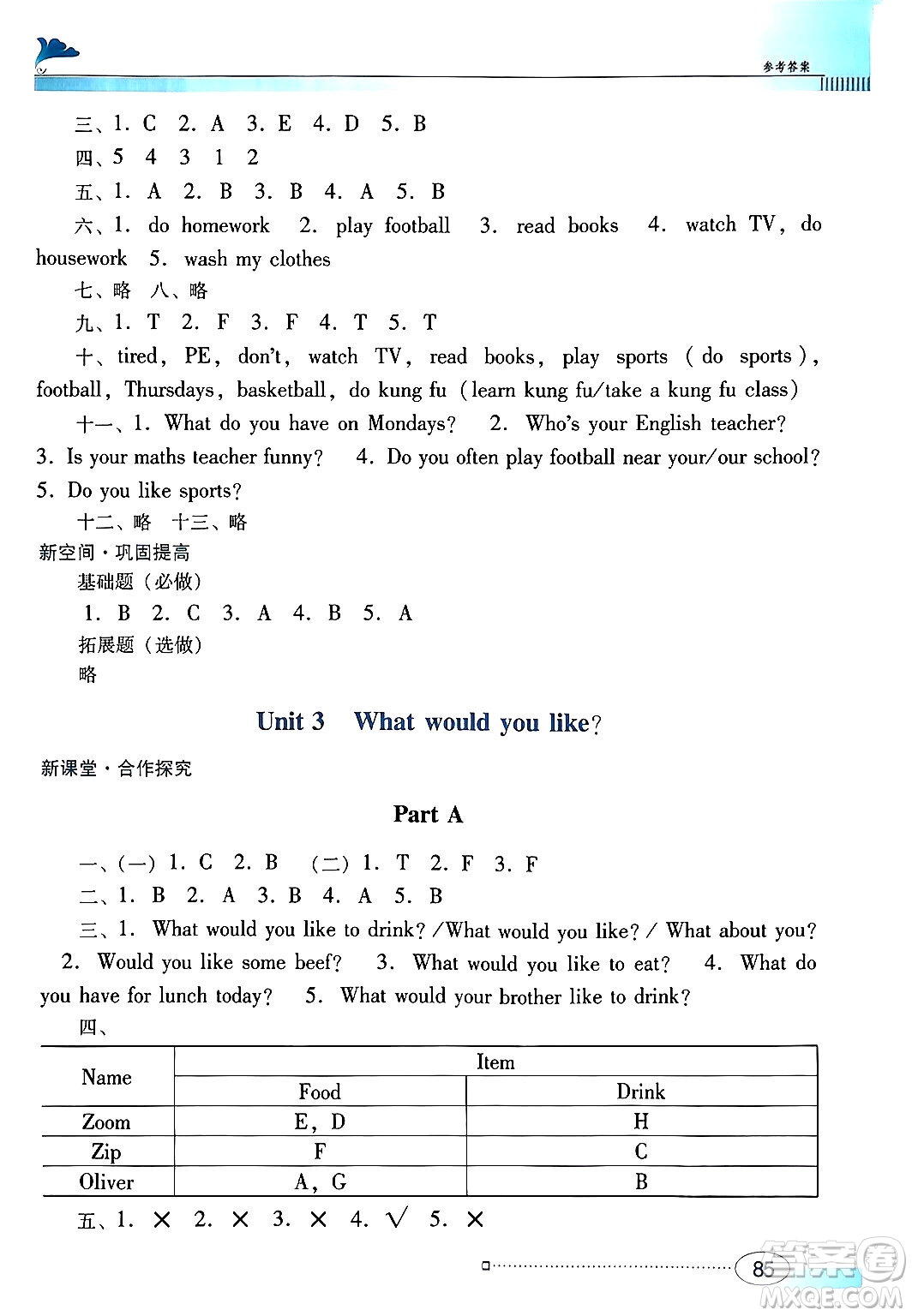 廣東教育出版社2024年秋南方新課堂金牌學案五年級英語上冊人教PEP版答案