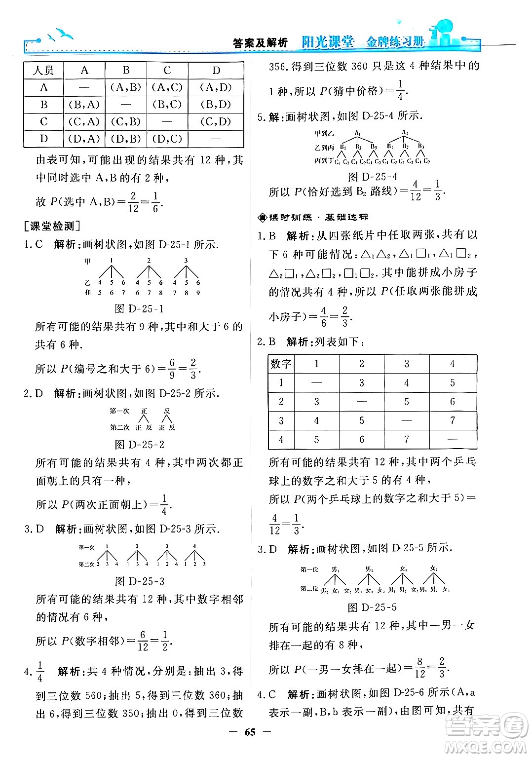 人民教育出版社2025年秋陽(yáng)光課堂金牌練習(xí)冊(cè)九年級(jí)數(shù)學(xué)全一冊(cè)人教版答案