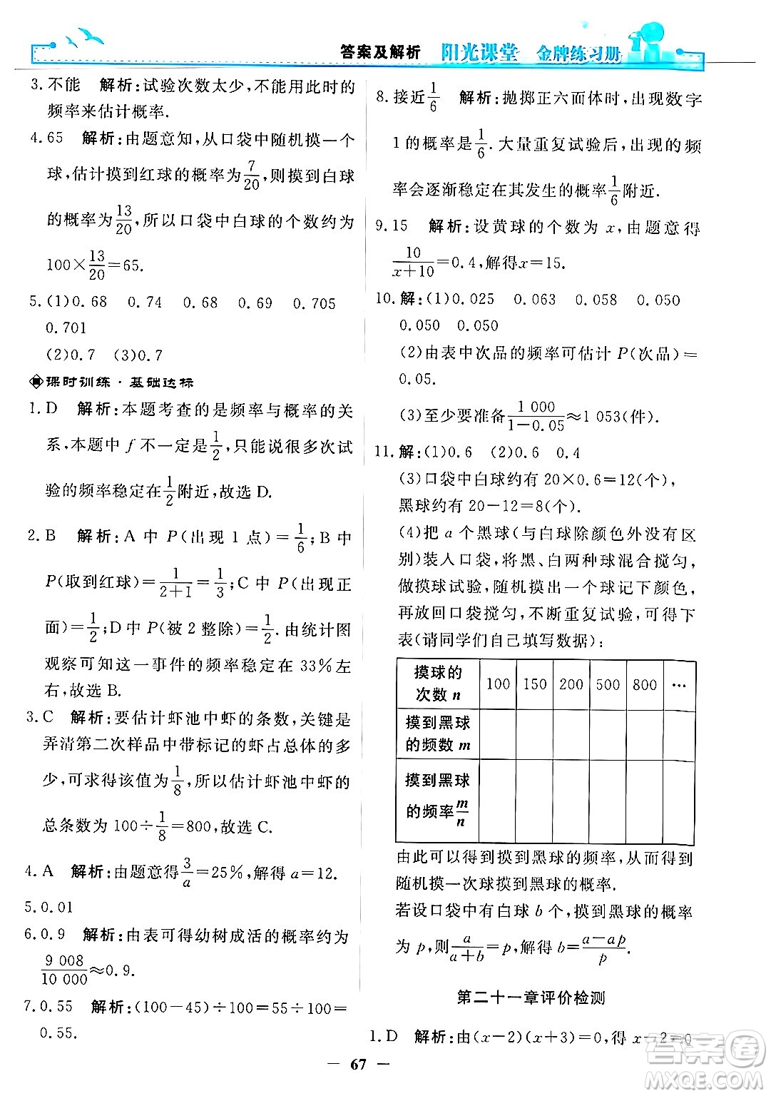 人民教育出版社2025年秋陽(yáng)光課堂金牌練習(xí)冊(cè)九年級(jí)數(shù)學(xué)全一冊(cè)人教版答案