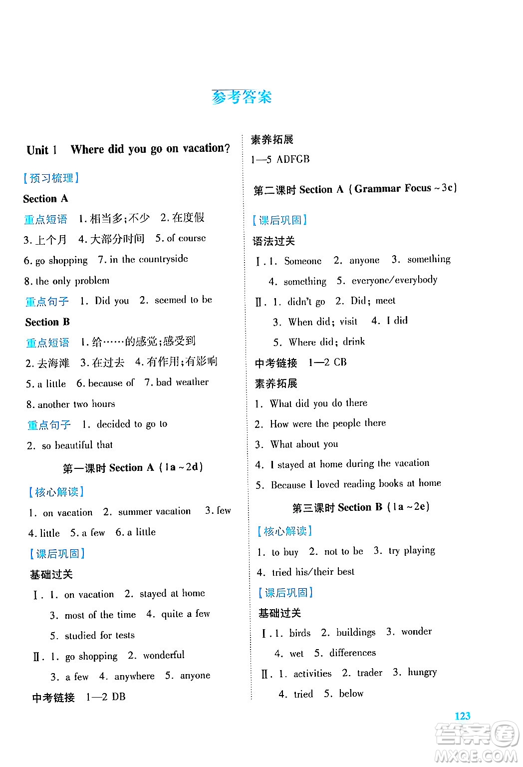 人民教育出版社2024年秋績(jī)優(yōu)學(xué)案八年級(jí)英語(yǔ)上冊(cè)人教版答案