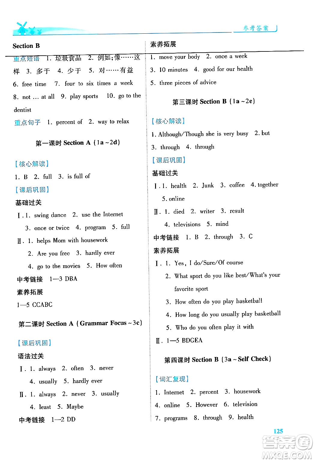 人民教育出版社2024年秋績(jī)優(yōu)學(xué)案八年級(jí)英語(yǔ)上冊(cè)人教版答案