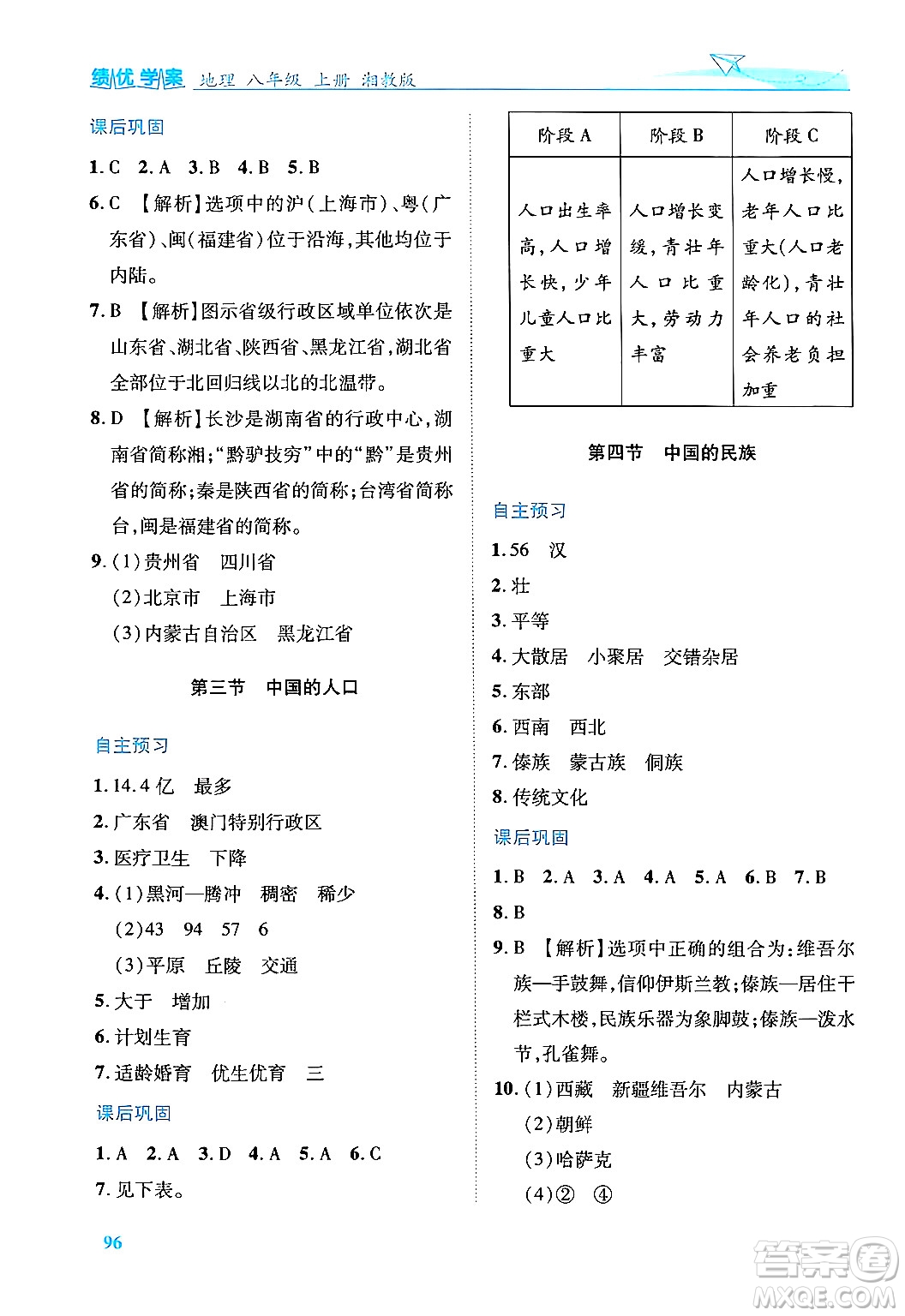 陜西師范大學(xué)出版總社有限公司2024年秋績(jī)優(yōu)學(xué)案八年級(jí)地理上冊(cè)湘教版答案