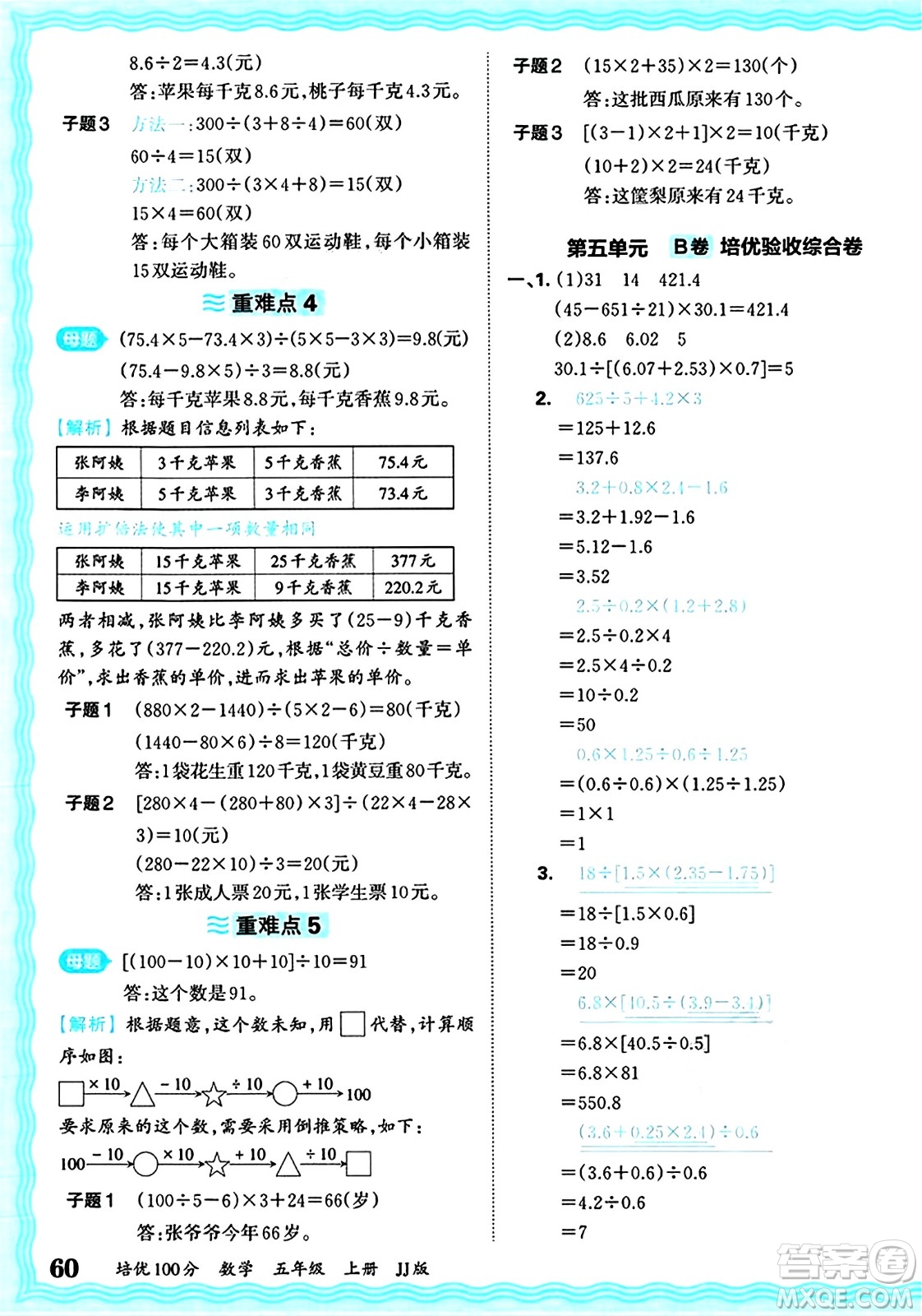 江西人民出版社2024年秋王朝霞培優(yōu)100分五年級(jí)數(shù)學(xué)上冊(cè)冀教版答案