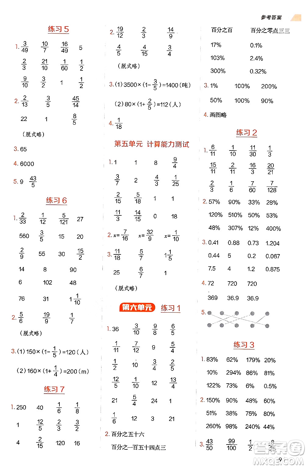 安徽教育出版社2024年秋榮德基星級口算天天練六年級數(shù)學(xué)上冊蘇教版答案