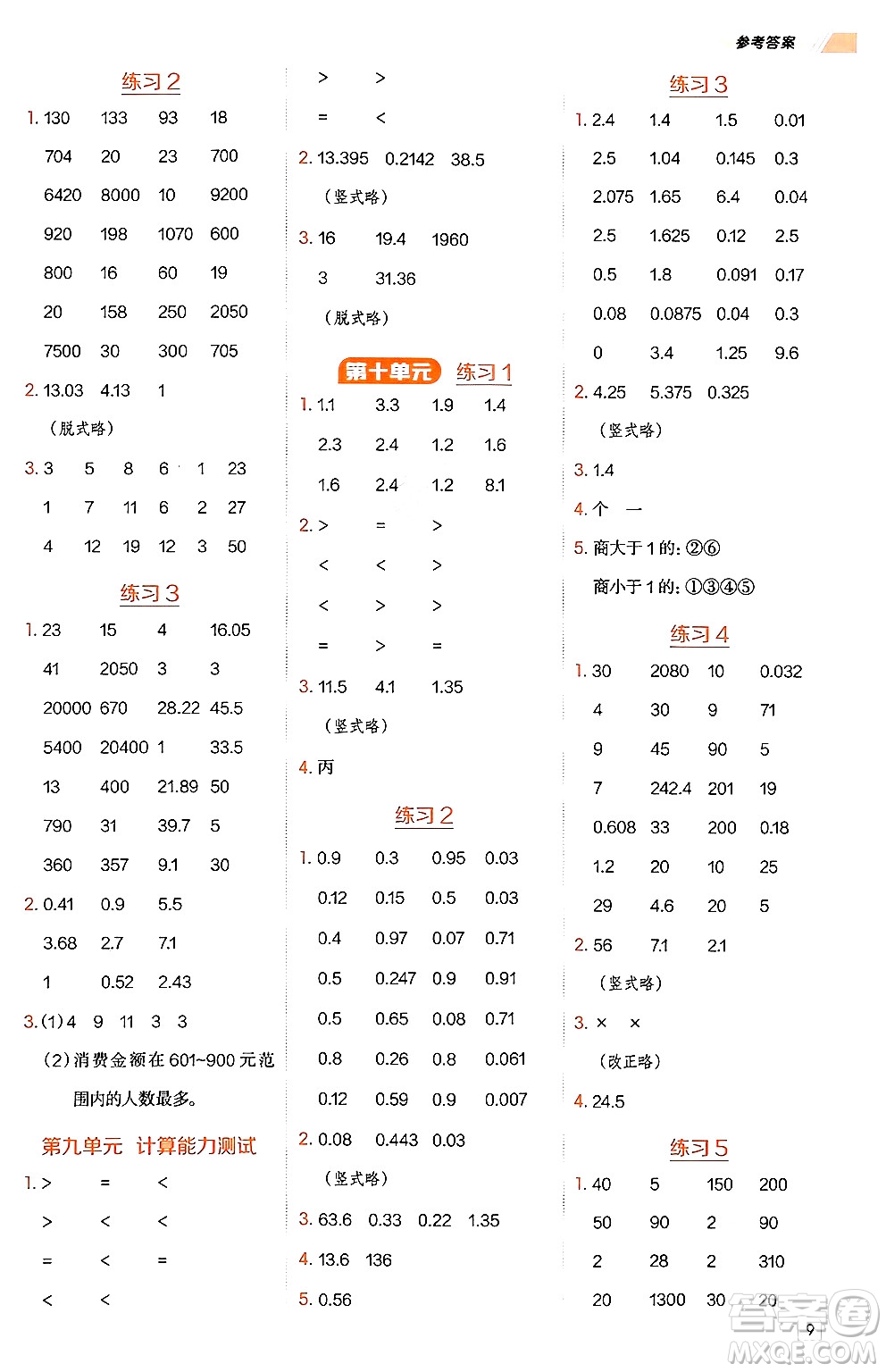 安徽教育出版社2024年秋榮德基星級口算天天練四年級數(shù)學(xué)上冊青島版五四制答案