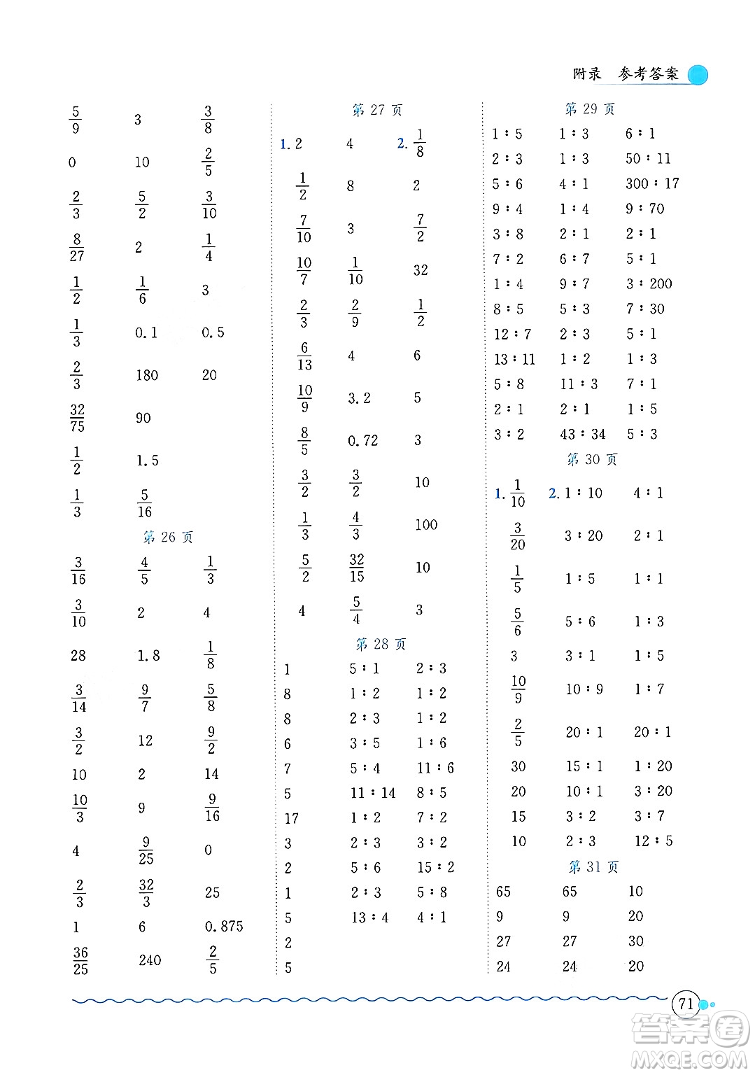 龍門書局2024年秋黃岡小狀元口算速算練習(xí)冊(cè)六年級(jí)數(shù)學(xué)上冊(cè)人教版答案