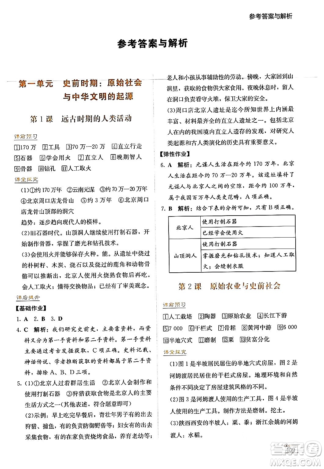 湖南教育出版社2024年秋學(xué)法大視野七年級歷史上冊人教版答案