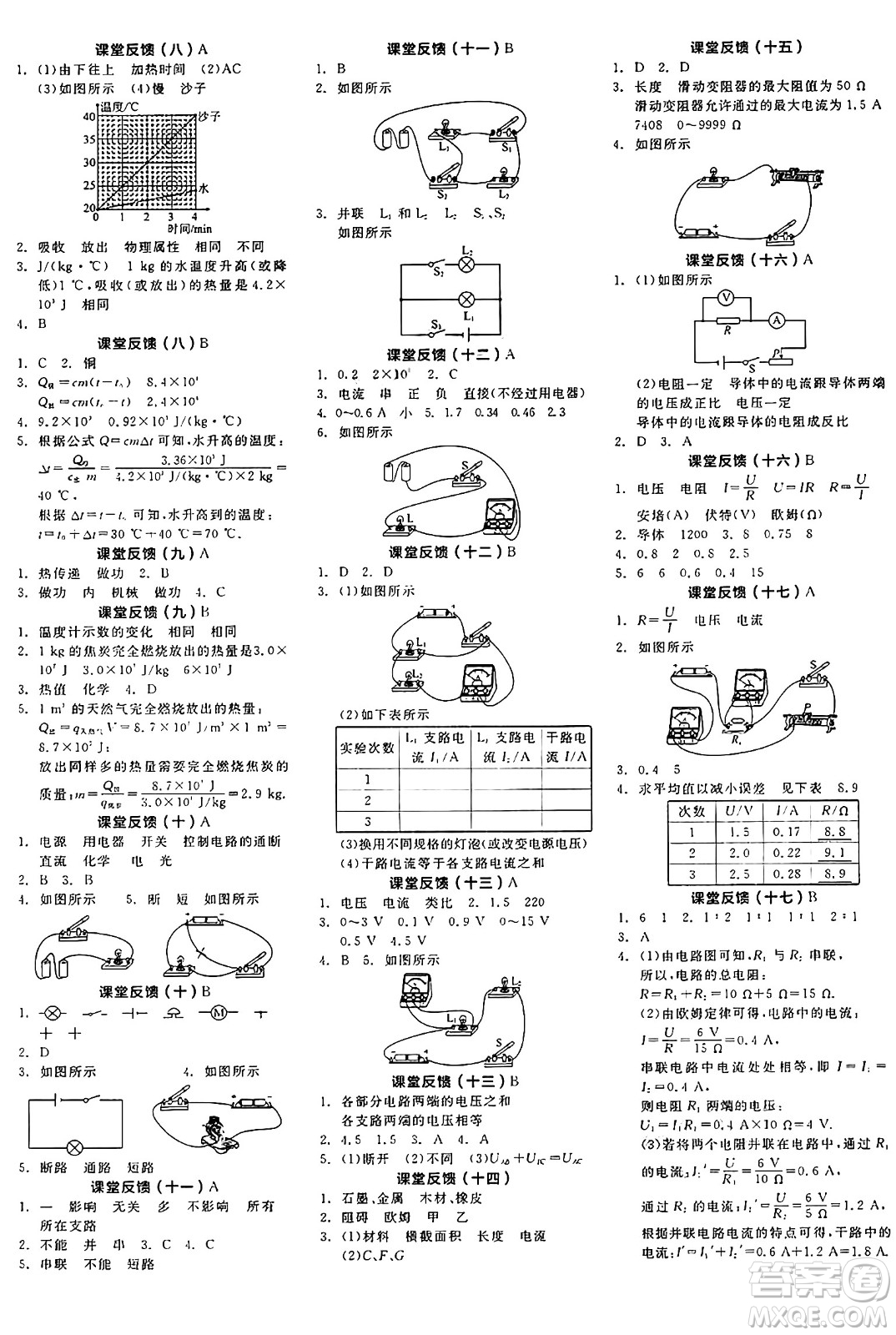 陽光出版社2024年秋全品學練考九年級物理上冊蘇科版江蘇專版答案