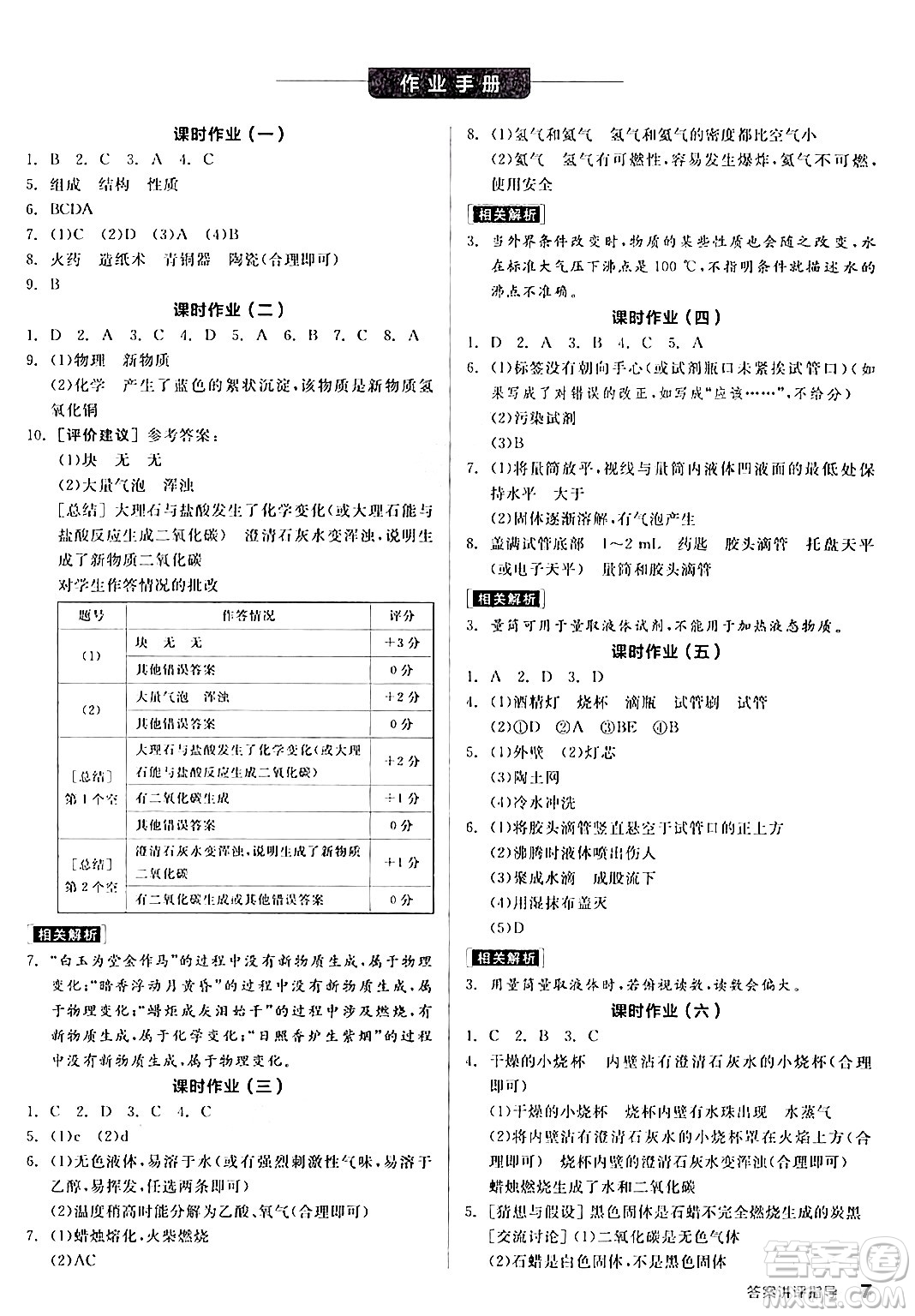 陽(yáng)光出版社2024年秋全品學(xué)練考九年級(jí)化學(xué)上冊(cè)人教版答案