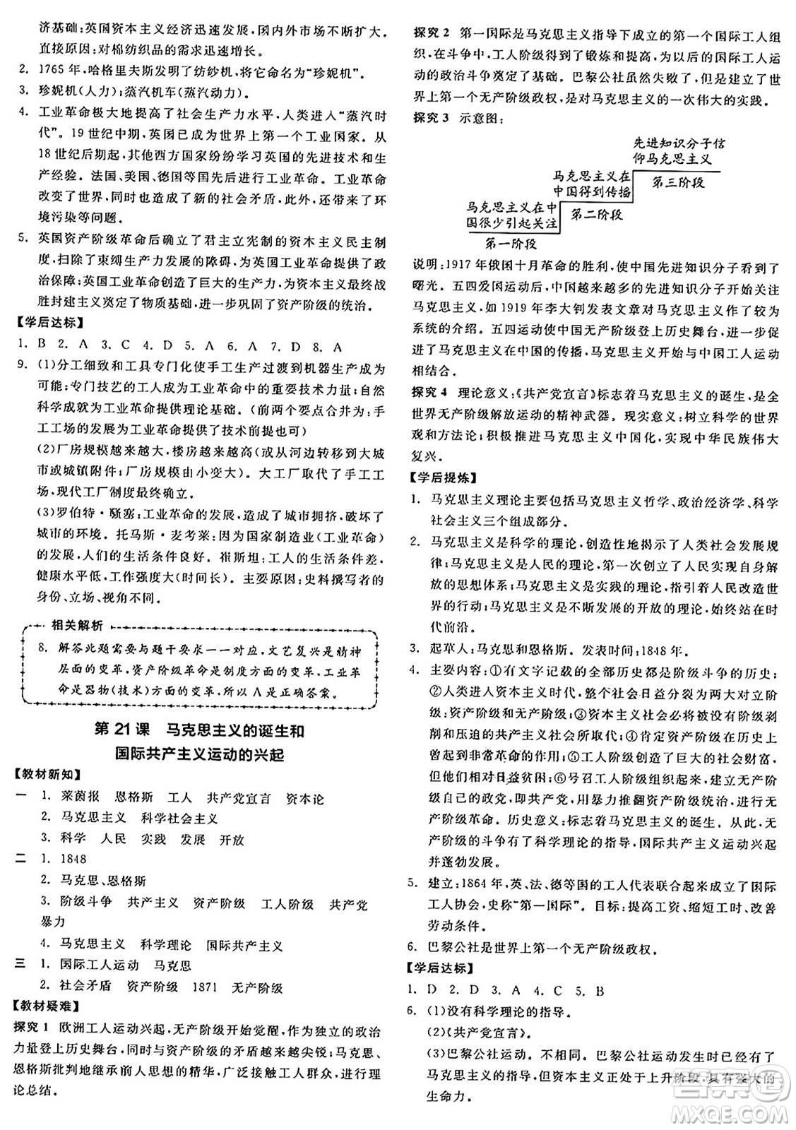 沈陽出版社2024年秋全品學練考九年級世界歷史上冊通用版答案