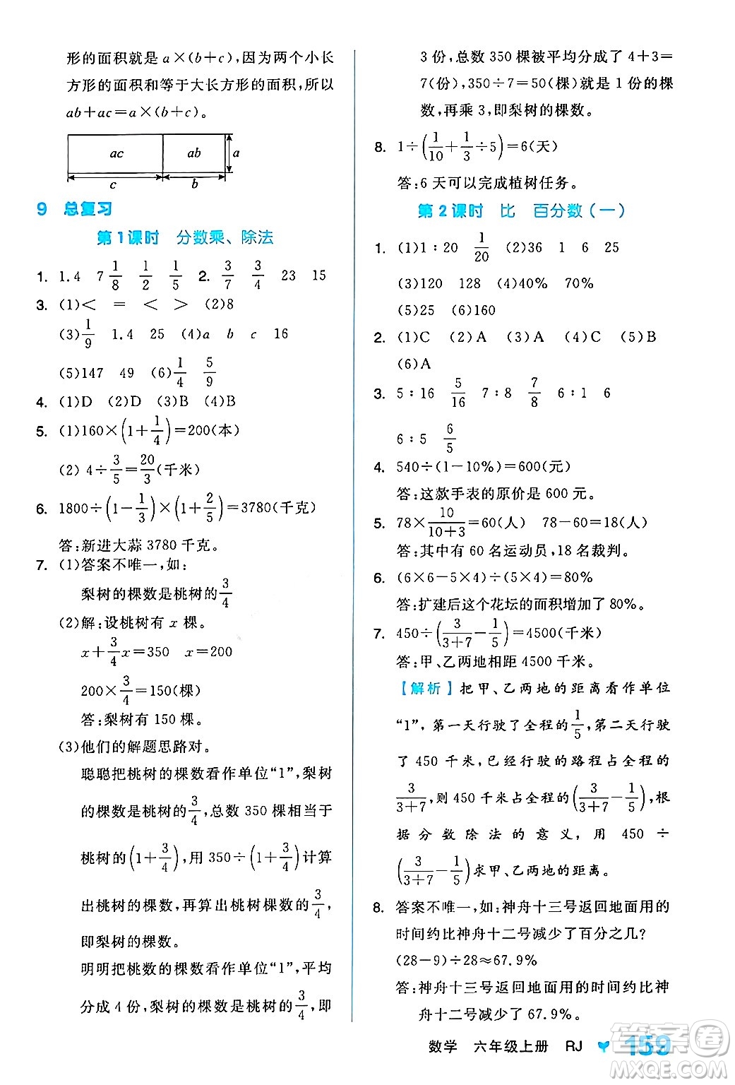 開明出版社2024年秋全品學(xué)練考六年級數(shù)學(xué)上冊人教版答案