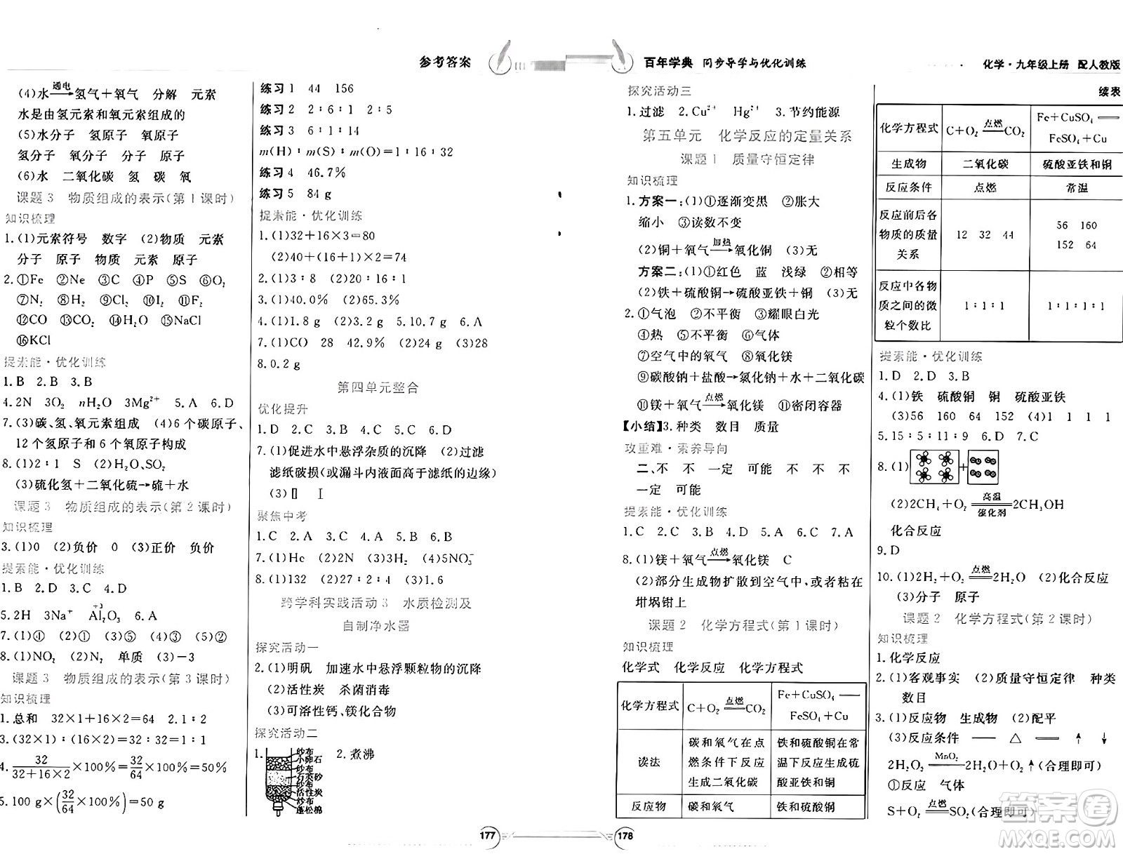 人民教育出版社2024年秋同步導(dǎo)學(xué)與優(yōu)化訓(xùn)練九年級(jí)化學(xué)上冊(cè)人教版答案