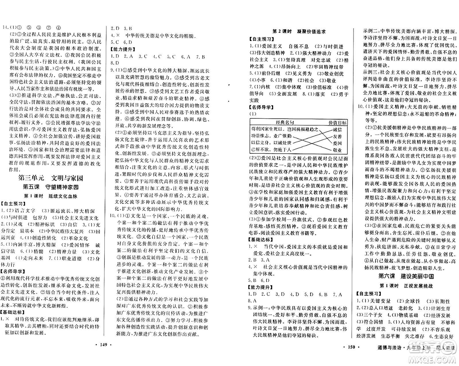 人民教育出版社2024年秋同步導(dǎo)學(xué)與優(yōu)化訓(xùn)練九年級道德與法治上冊人教版答案