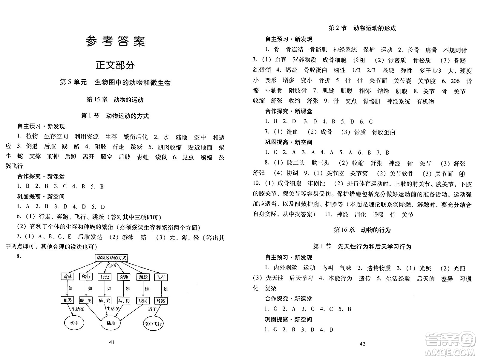 廣東教育出版社2024年秋南方新課堂金牌學案八年級生物上冊北師大版答案