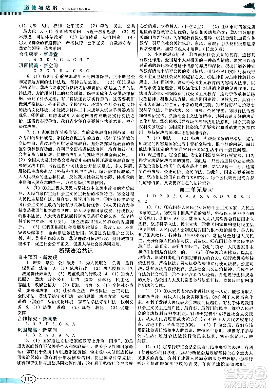 廣東教育出版社2024年秋南方新課堂金牌學(xué)案九年級道德與法治上冊人教版答案