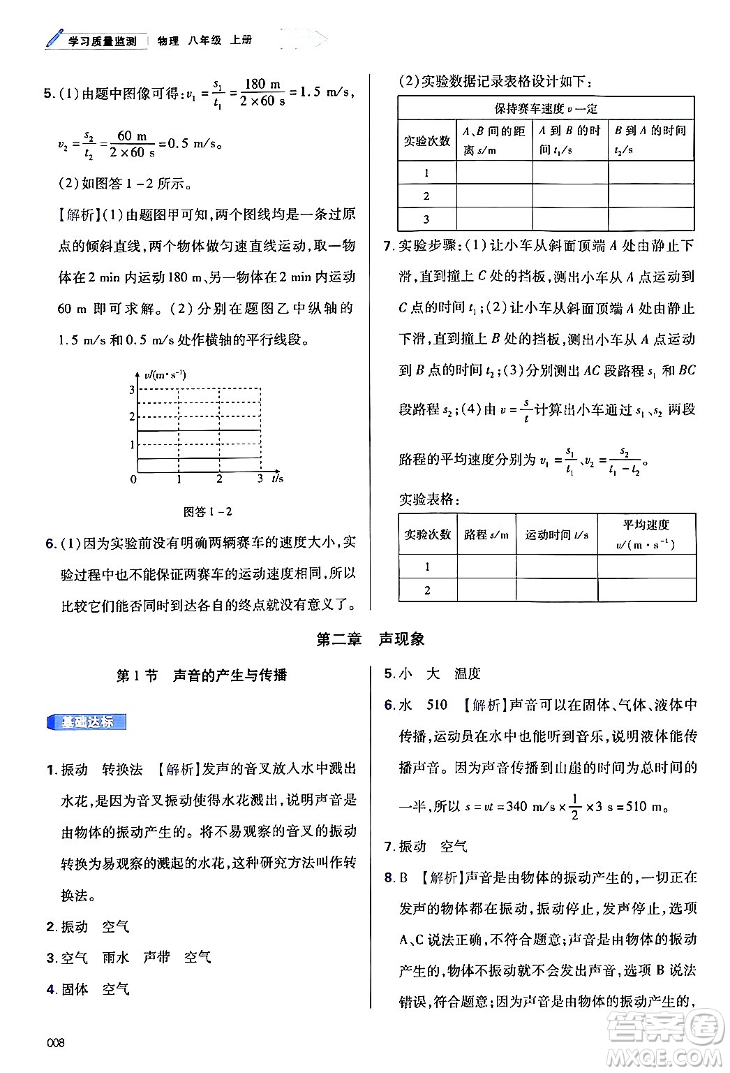 天津教育出版社2024年秋學(xué)習(xí)質(zhì)量監(jiān)測(cè)八年級(jí)物理上冊(cè)人教版答案