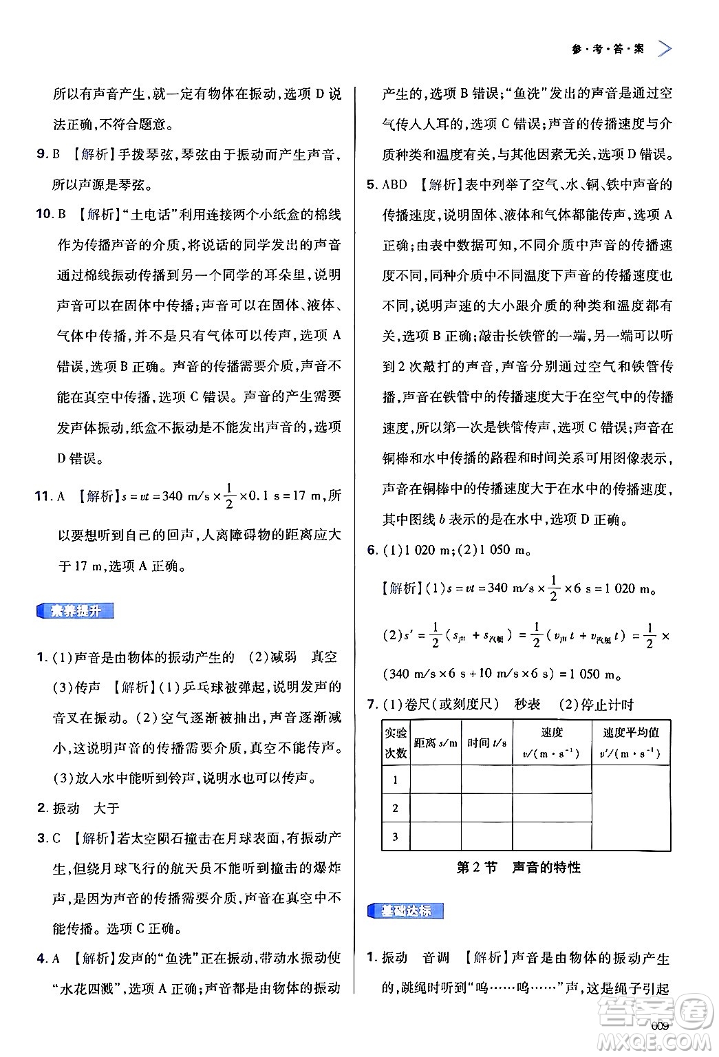 天津教育出版社2024年秋學(xué)習(xí)質(zhì)量監(jiān)測(cè)八年級(jí)物理上冊(cè)人教版答案