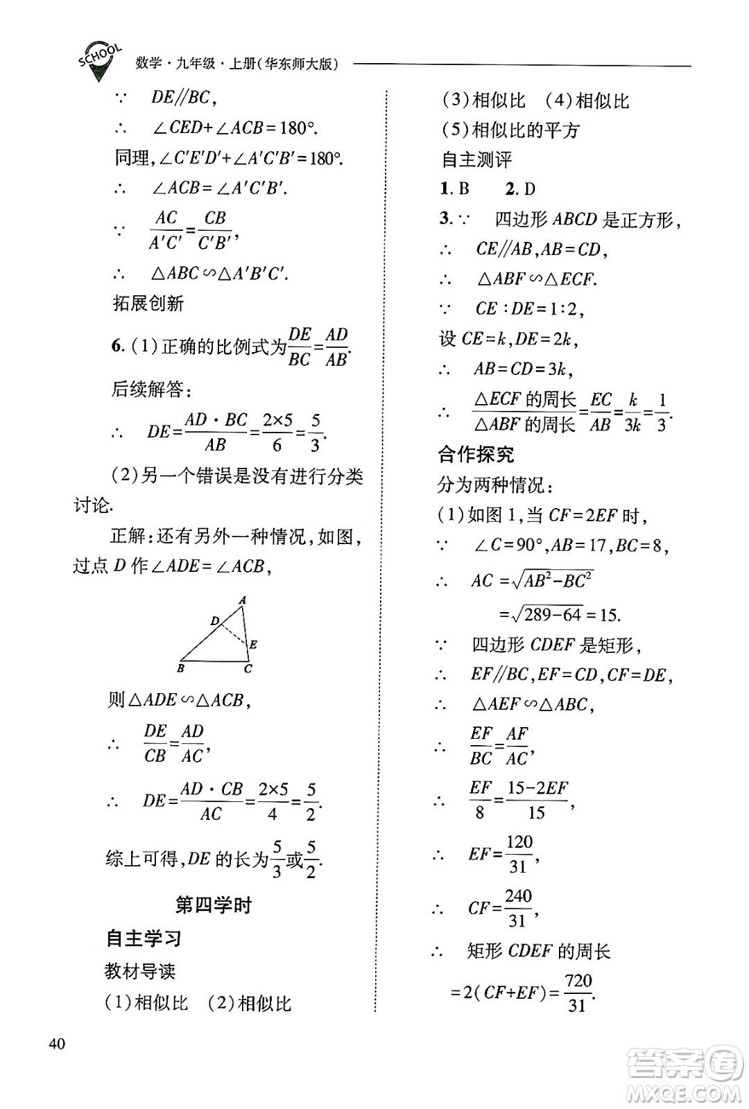 山西教育出版社2024年秋新課程問(wèn)題解決導(dǎo)學(xué)方案九年級(jí)數(shù)學(xué)上冊(cè)華師版答案