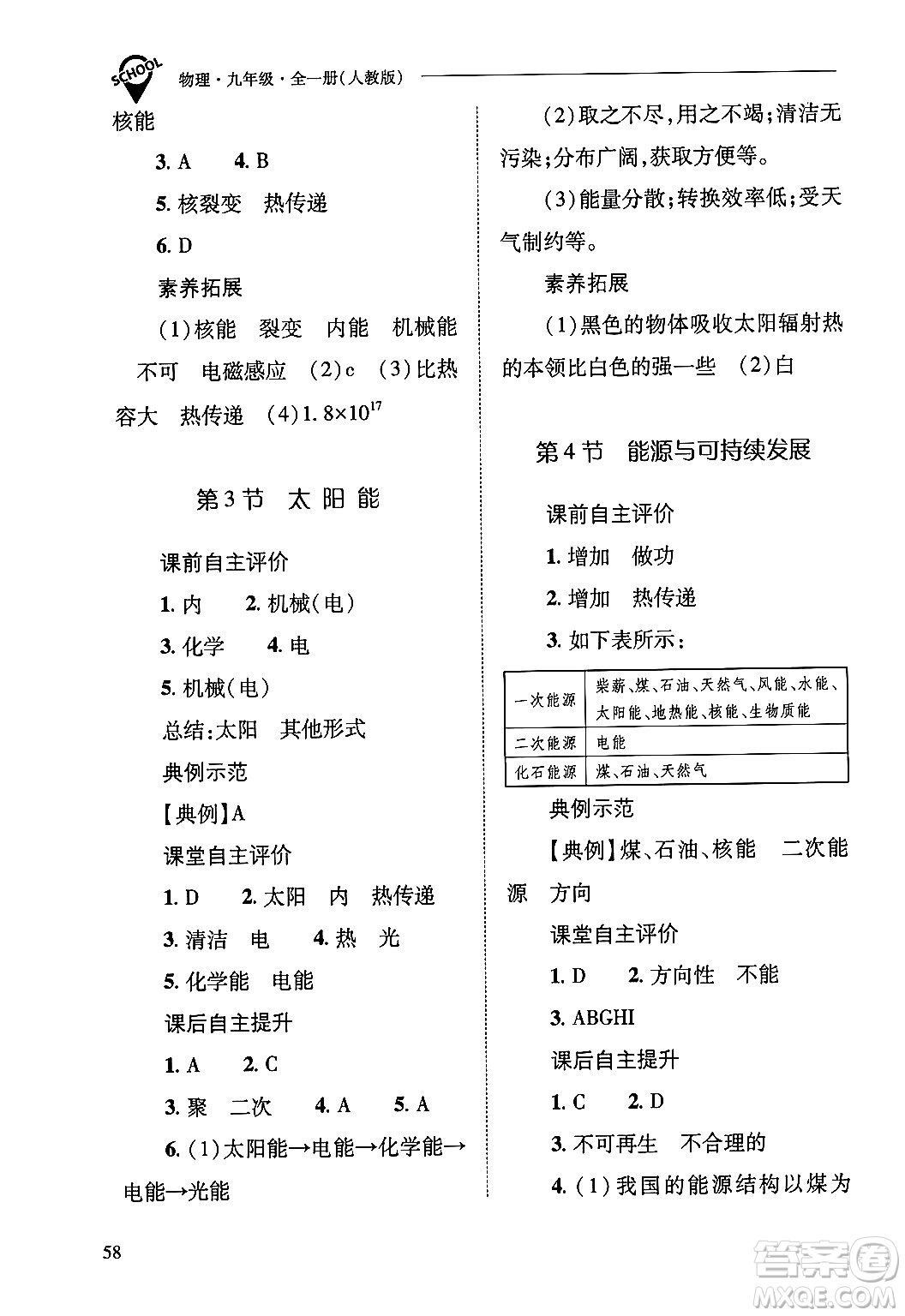 山西教育出版社2025年秋新課程問題解決導(dǎo)學(xué)方案九年級物理全一冊人教版答案