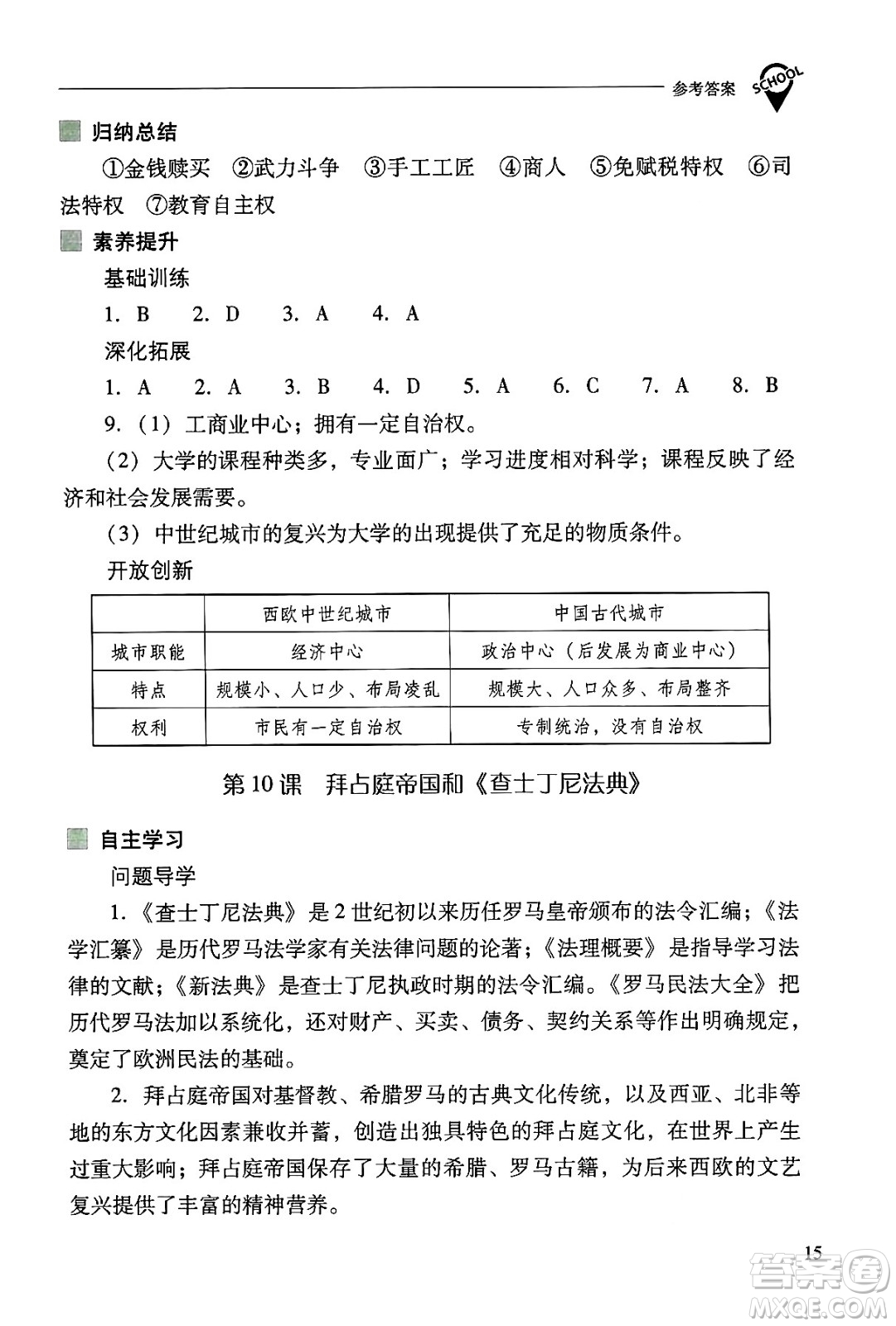 山西教育出版社2024年秋新課程問題解決導學方案九年級世界歷史上冊人教版答案