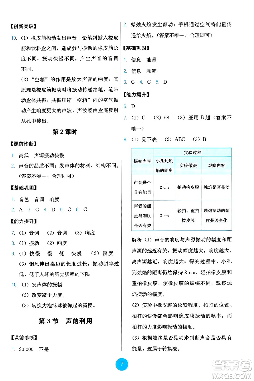 人民教育出版社2024年秋能力培養(yǎng)與測(cè)試八年級(jí)物理上冊(cè)人教版答案