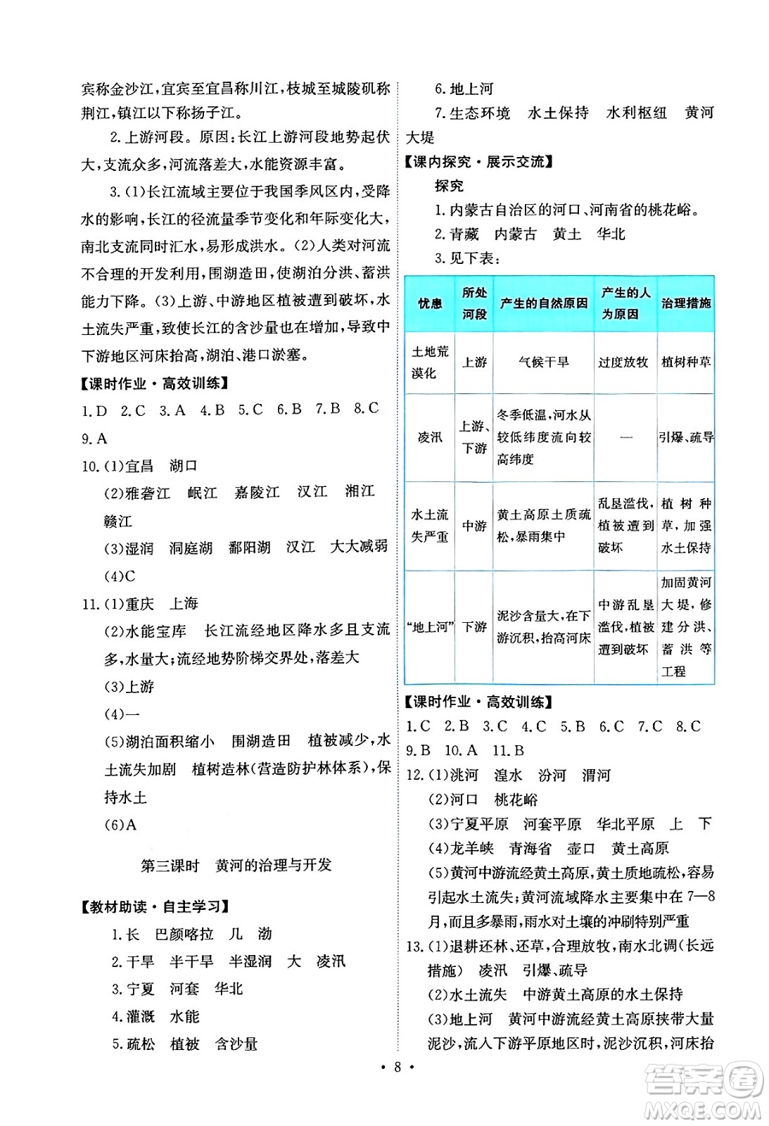 人民教育出版社2024年秋能力培養(yǎng)與測(cè)試八年級(jí)地理上冊(cè)人教版答案