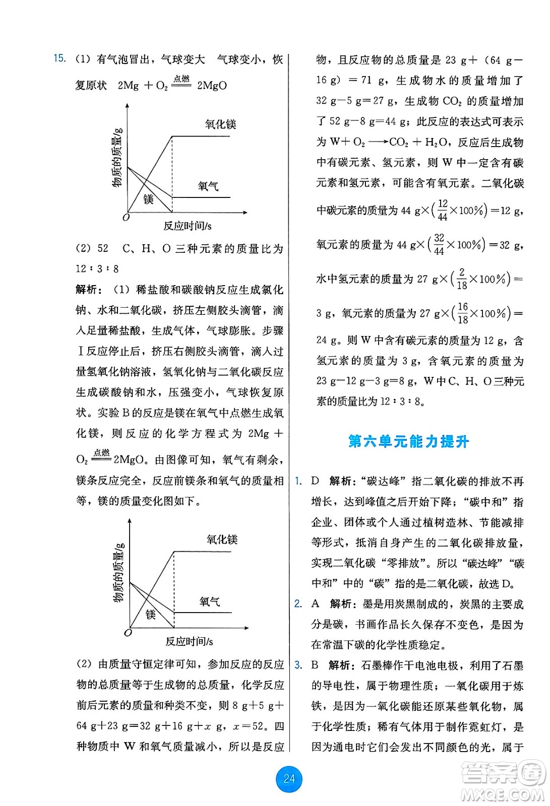 人民教育出版社2024年秋能力培養(yǎng)與測(cè)試九年級(jí)化學(xué)上冊(cè)人教版答案