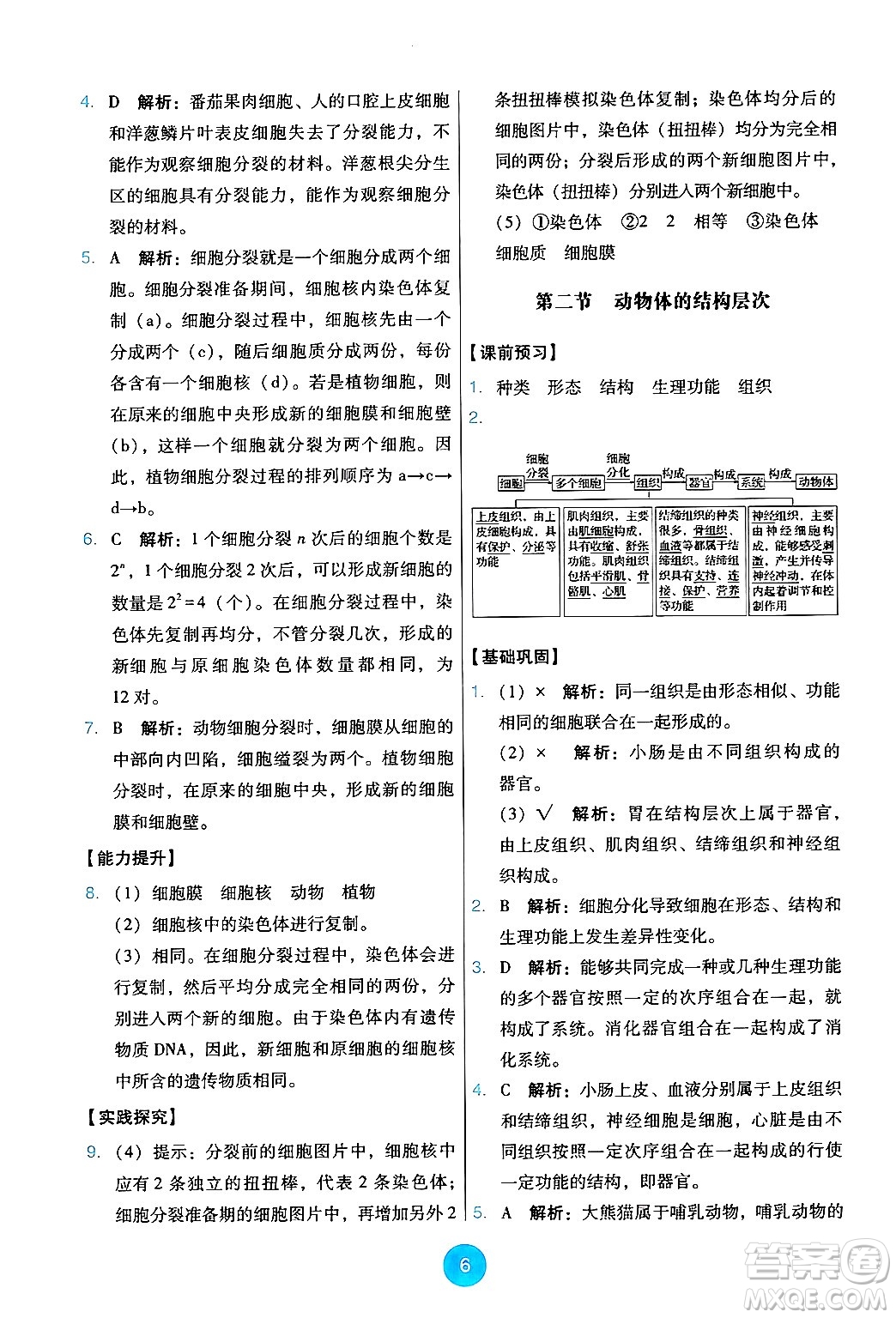 人民教育出版社2024年秋能力培養(yǎng)與測試七年級生物上冊人教版答案