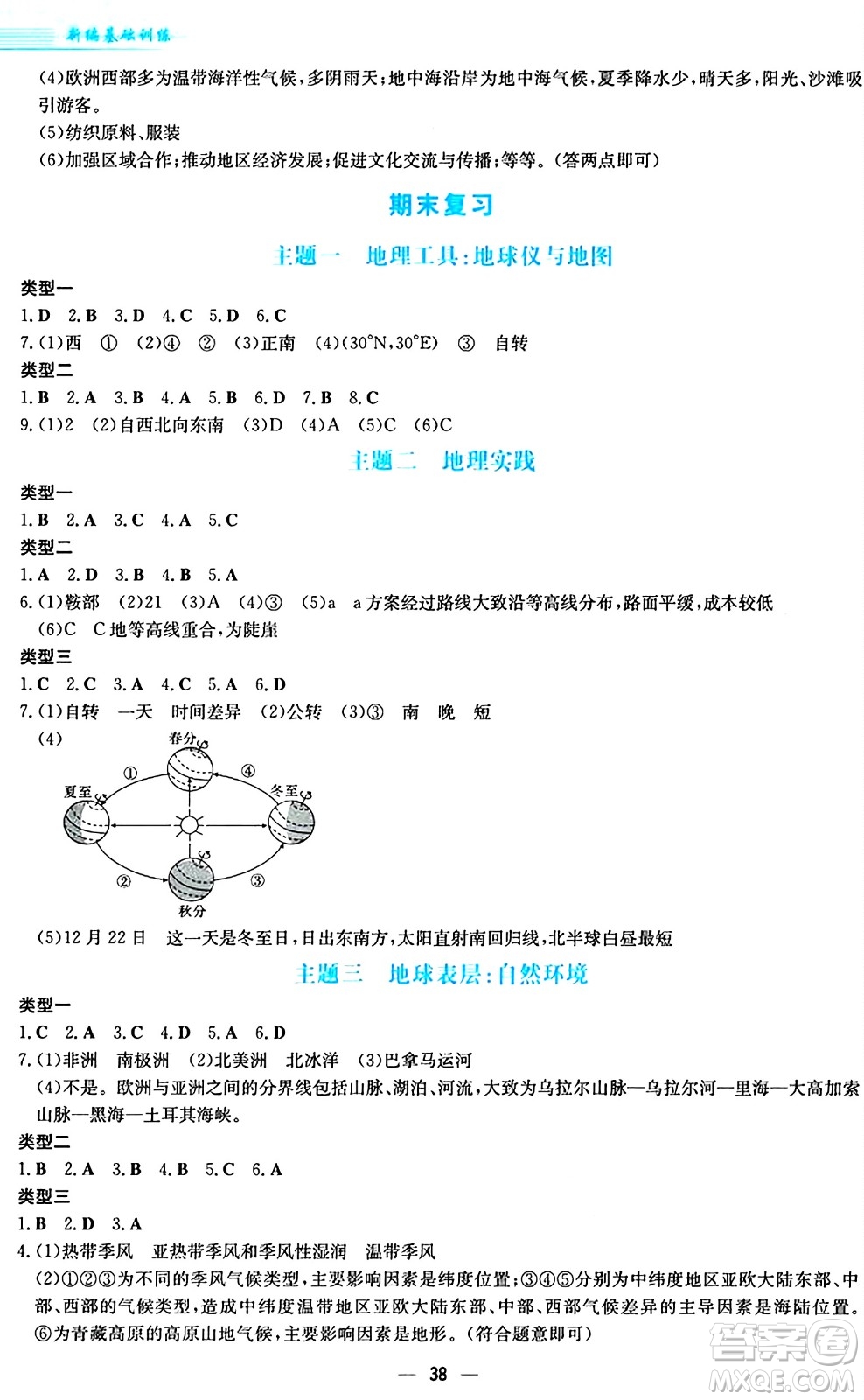 安徽教育出版社2024年秋新編基礎(chǔ)訓練七年級地理上冊商務(wù)星球版答案