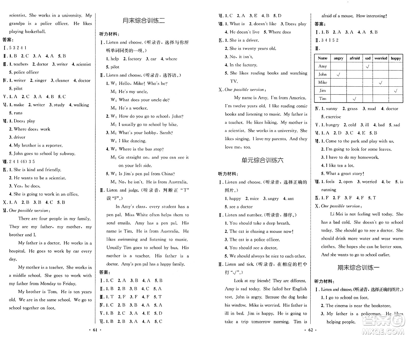 人民教育出版社2024年秋小學(xué)同步測(cè)控優(yōu)化設(shè)計(jì)六年級(jí)英語上冊(cè)人教PEP版增強(qiáng)版三起點(diǎn)答案